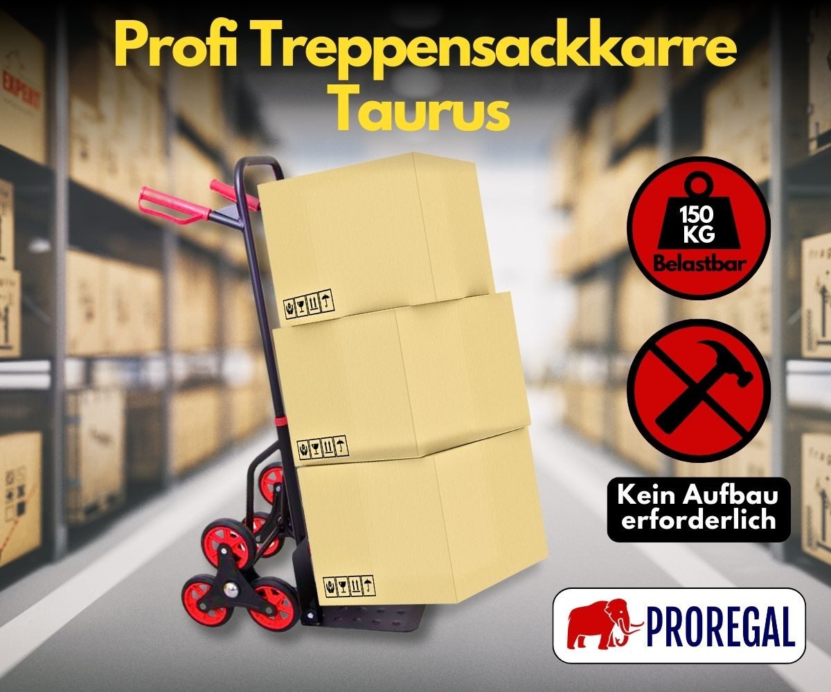 PROREGAL® Treppensackkarre TAURUS Traglast 150-250kg Stahlrahmen ergonomische Griffe Gummiräder, Stabile Sackkarre Transportkarre Staplerkarre hohe Traglast – Bild 4 von 5