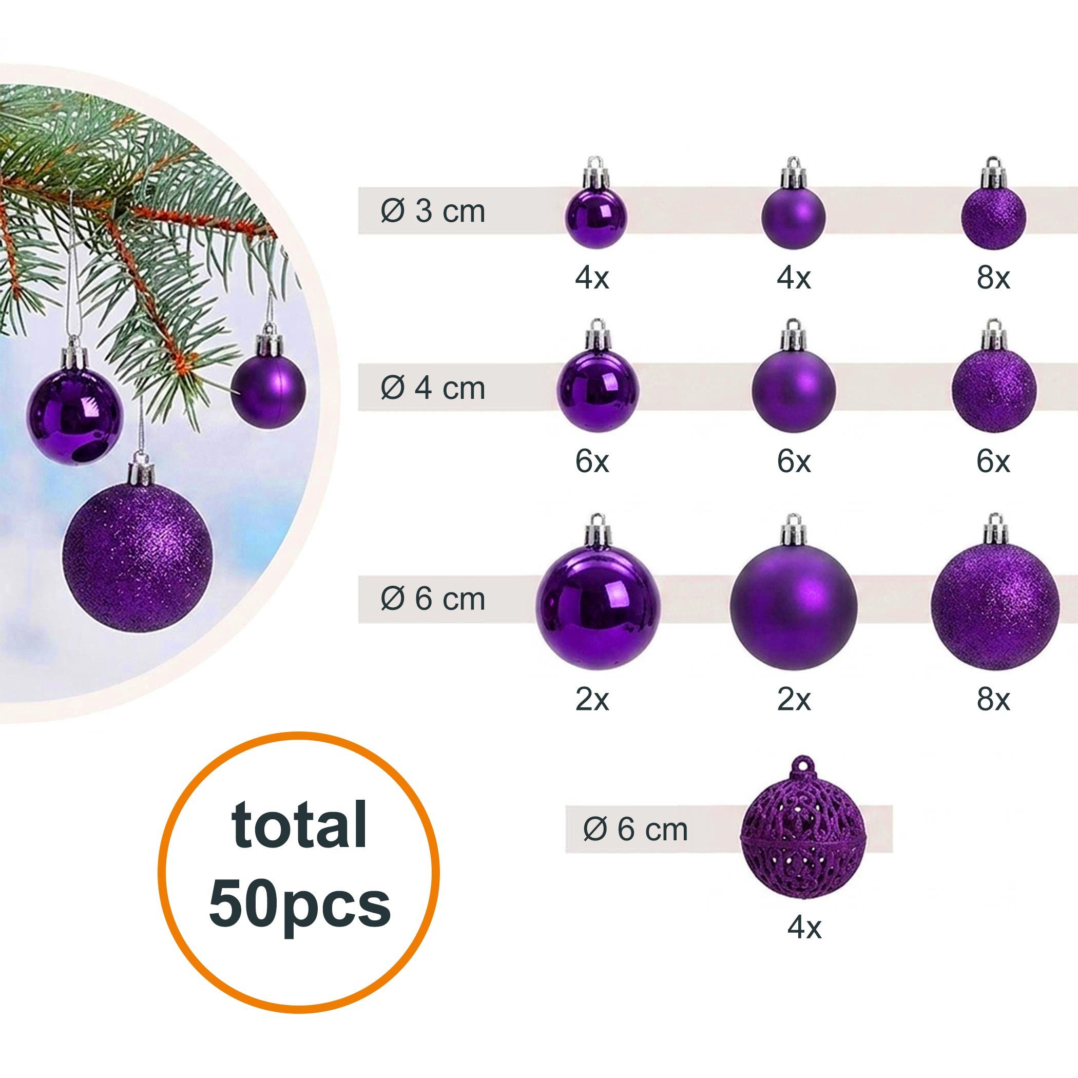 Spetebo Weihnachtsbaumkugel Kunststoff Christbaumkugel Set bruchsicher (50 St), inklusive Metall Haken