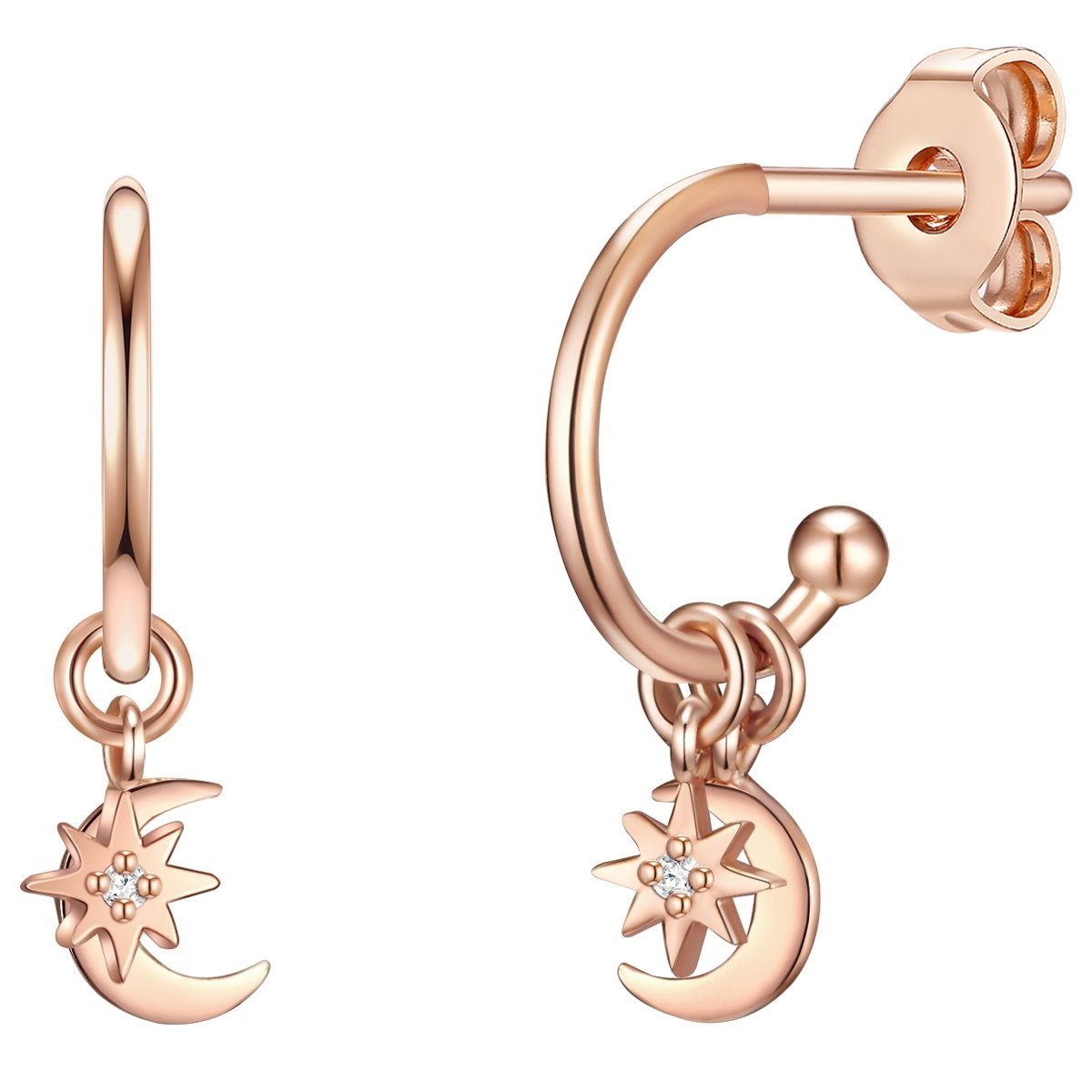 Paar Ohrstecker Halbmond/Stern roségold
