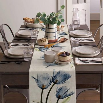 FELIXLEO Tischläufer Tischläufer Blau Blumen Modern Wohnzimmer Tulpen rutschfest 33x183cm