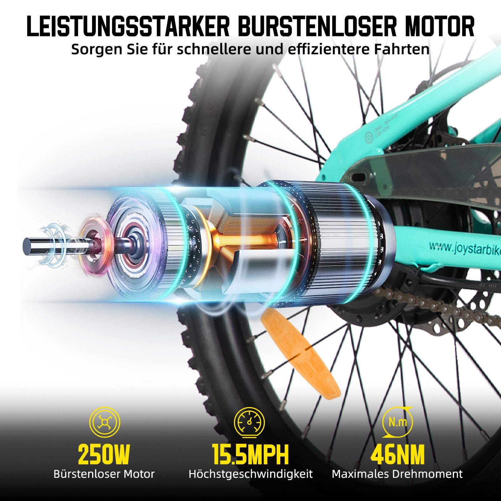 HILAND E-Bike 20 Zoll E-Mountainbike 24V 250W, Akku entnehmbar, Kinder & Erwachsene, Heckmotor, 124,8 Wh