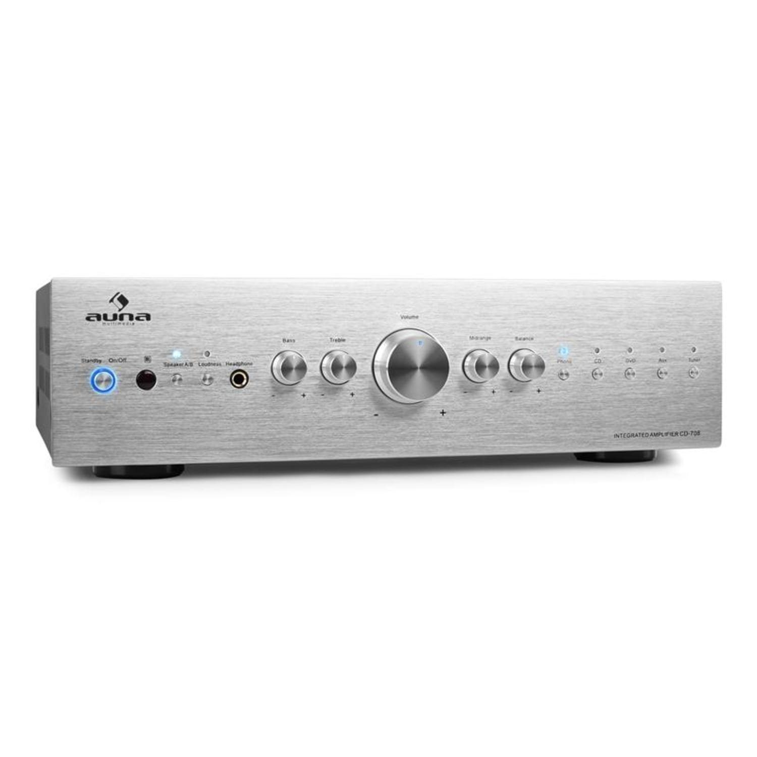 Auna CD708 Audioverstärker (Anzahl Kanäle: 5 Stereo-Cinch-Line-Eingänge für CD-Player, Tuner sowie AUX-Quellen und, 160 W)