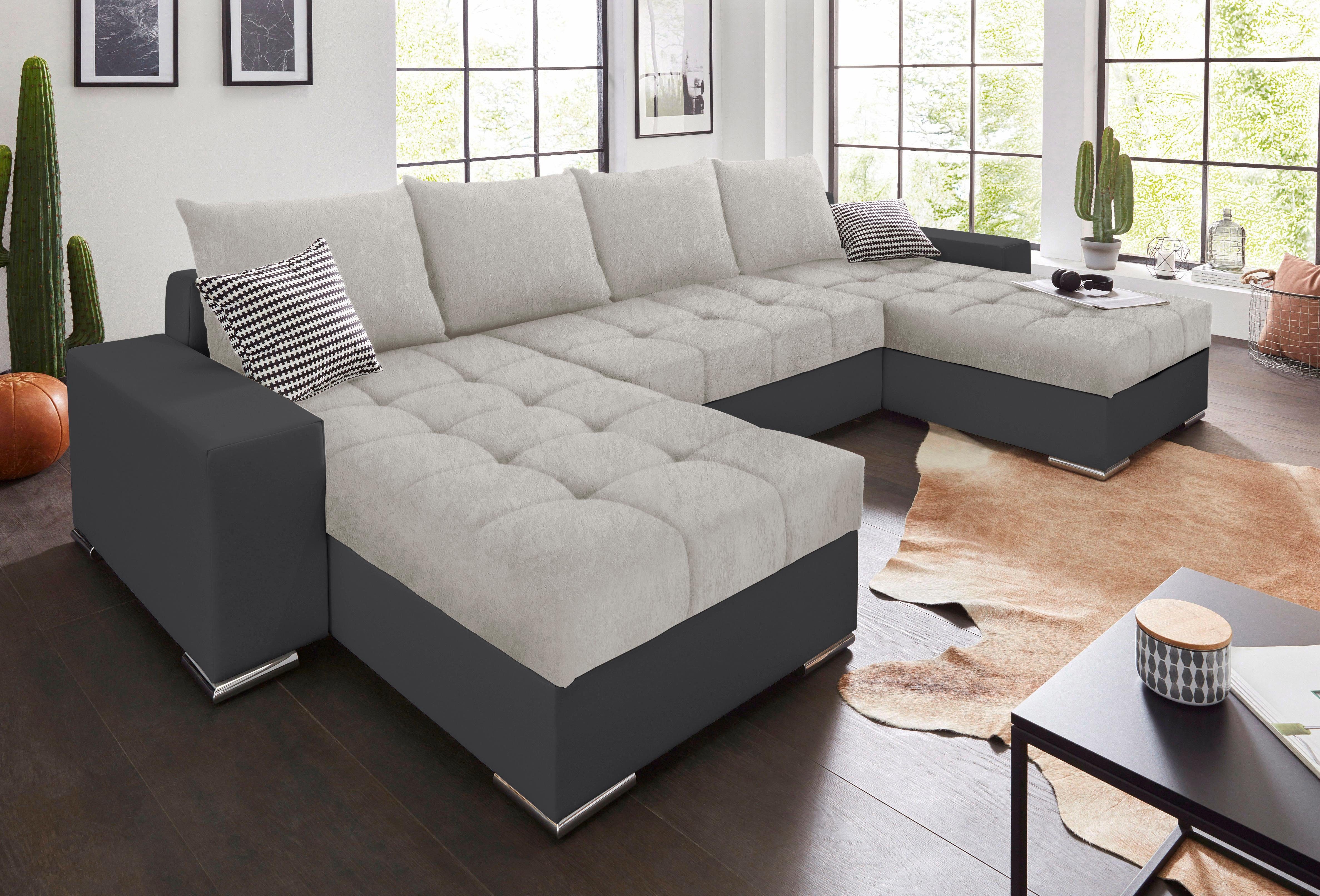 COLLECTION AB Wohnlandschaft Josy XL U-Form, Breite: 313 cm, Liegefl. 137x266 cm, Schlaffunktion, Bettkasten & 2 Zierkissen, Federkern