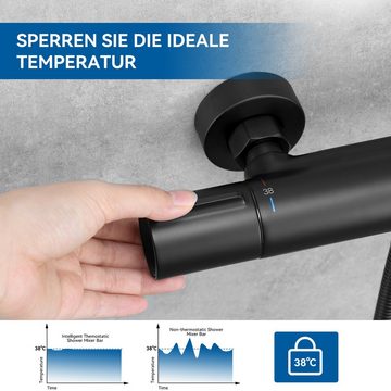 AuraLum pro Brausethermostat Duscharmaturen mit Thermostat Mischbatterie 38℃ Sicherheitsknopf,Schwarz
