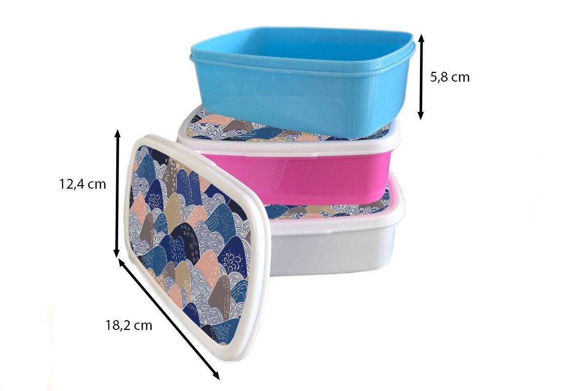 MuchoWow Lunchbox Berg Erwachsene, (2-tlg), Pastell Kinder - Jungs weiß und für Brotbox - Kunststoff, für Mädchen Muster, und - Japanisch Brotdose