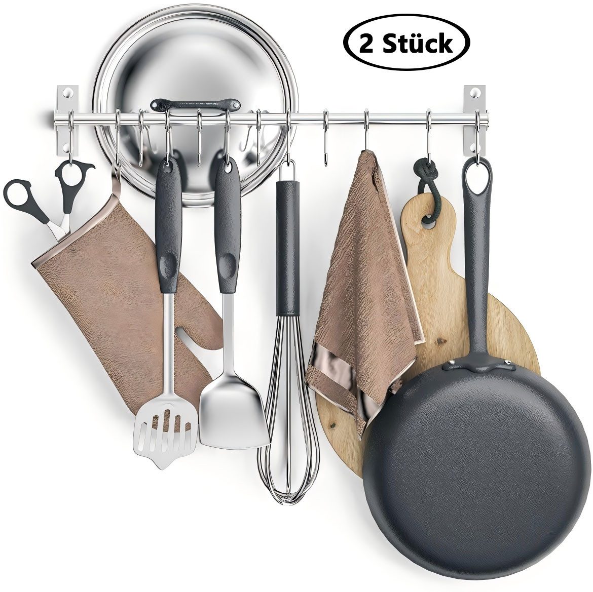 Refined Living Hakenleiste Edelstahl Küchenreling mit 12 Haken, Wandmontage günstig online kaufen