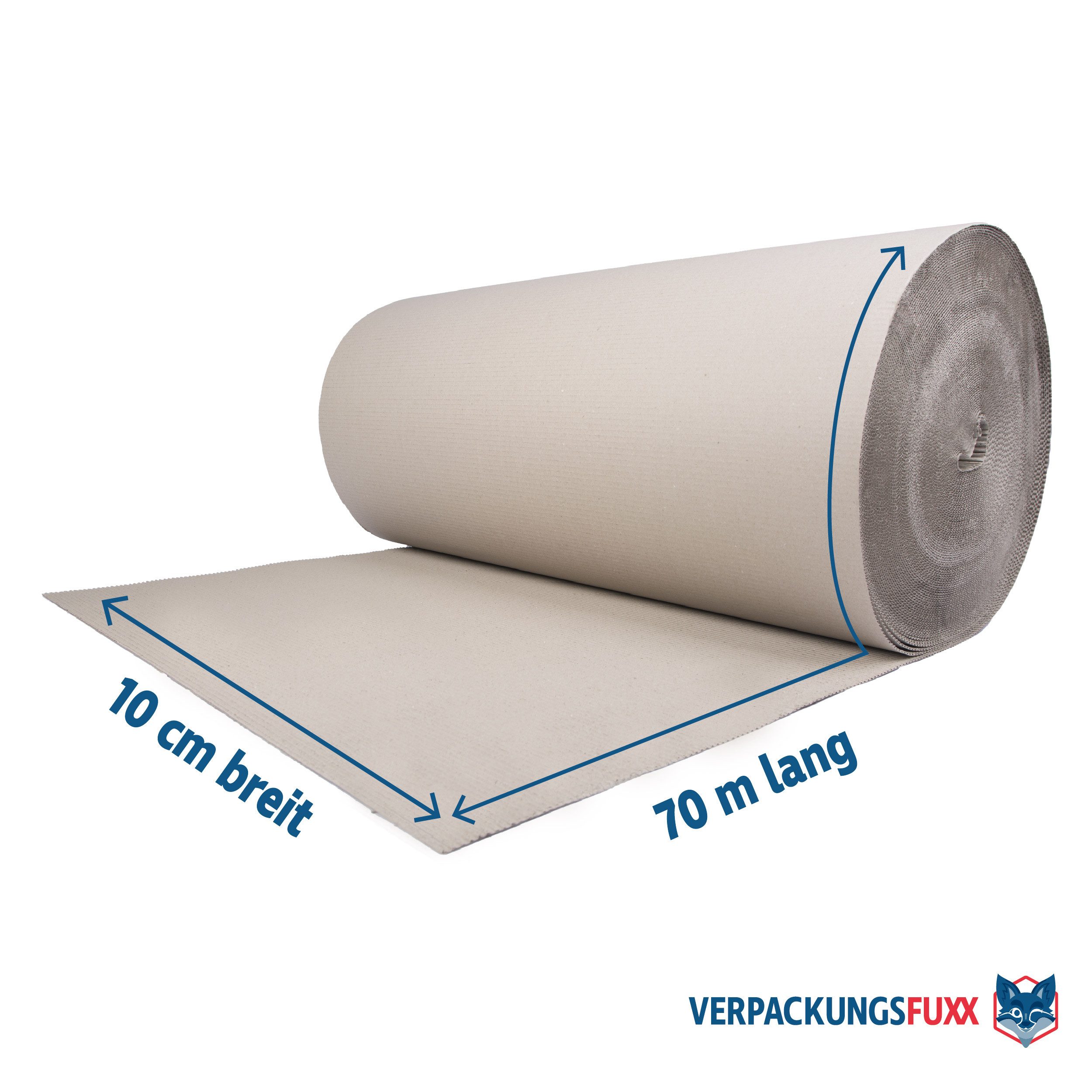 Thumbnail - VERPACKUNGSFUXX Papierkarton Rollenwellpappe 70 m, für Versand und Lagerung, 190 g/m², Maße: 10 cm x 70 m