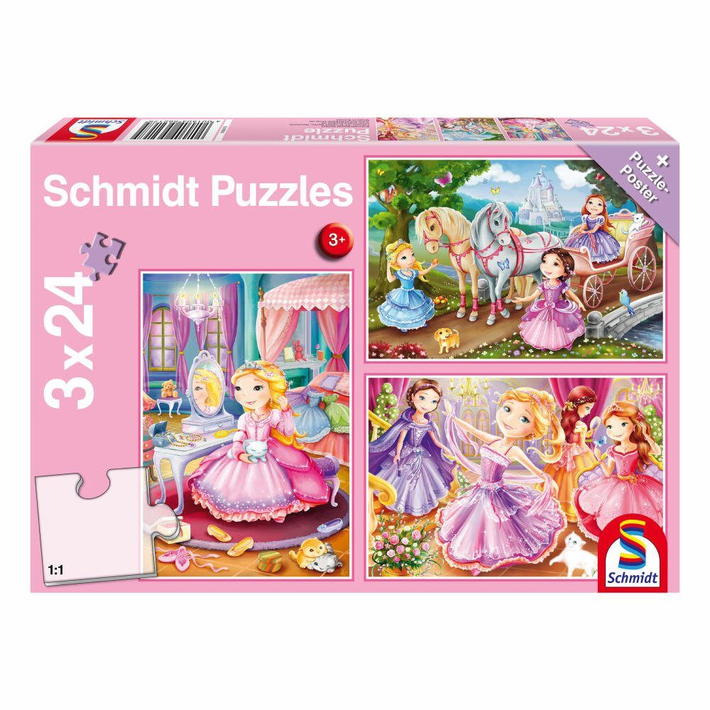 Spiele Puzzleposter 72 Puzzle Prinzessin Puzzleteile Märchenhafte 3x24 Teile, Schmidt