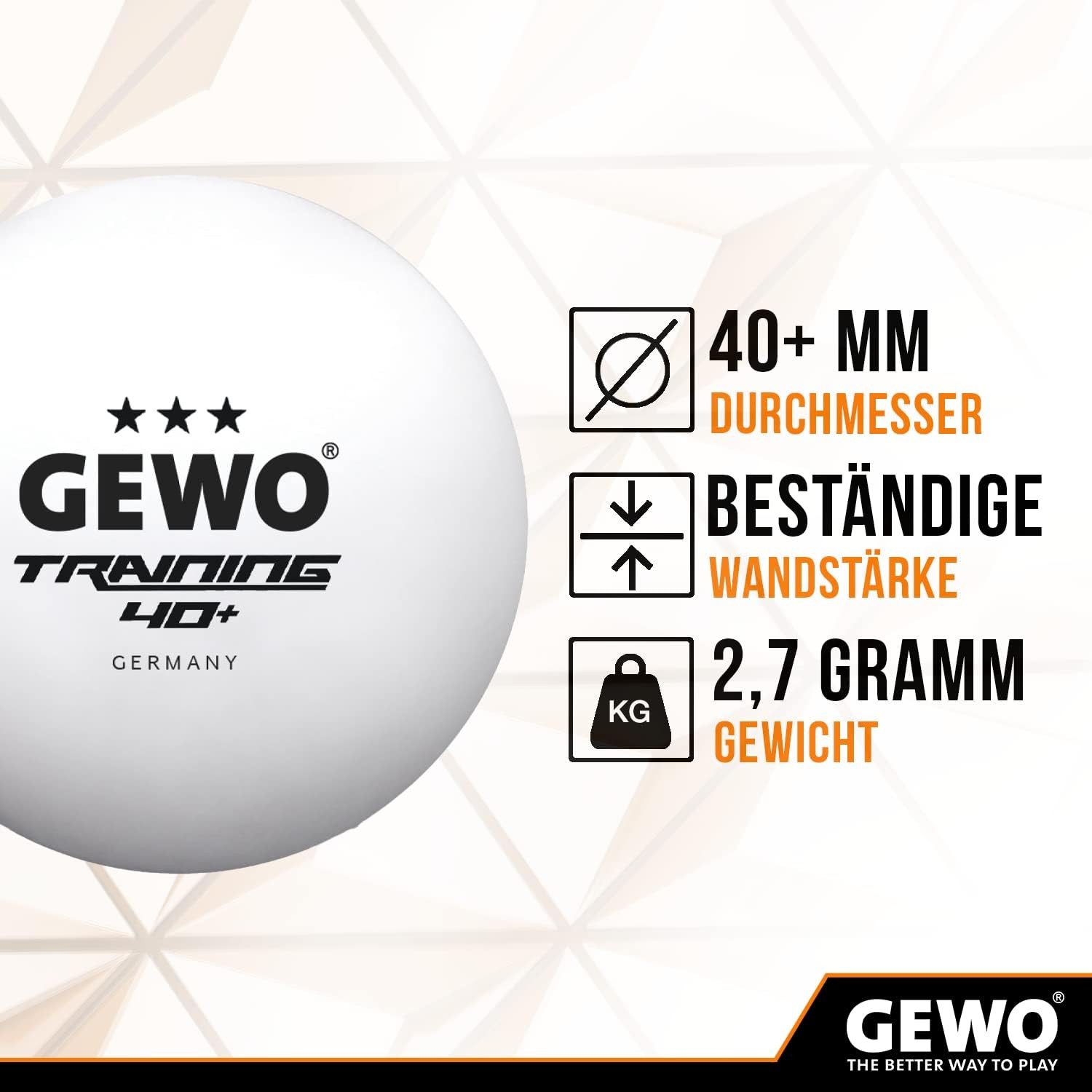 Gewo Tischtennisball 60 Stück, 3 Sterne 40+, Training ABS Ping Pong Bälle weiß-orange (60-St)
