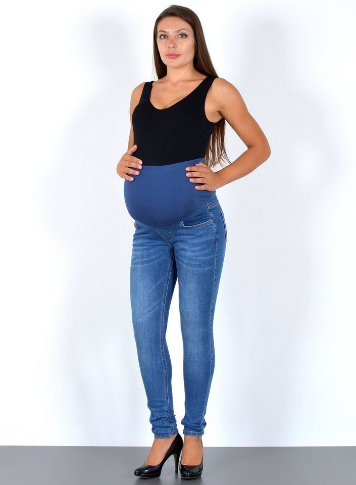 ESRA Umstandsjeans J532 Skinny Schwangerschaftshose mit elastischem Bund,  Schwangerschaftsjeans mit hoher Leibhöhe und Stretch, bis Übergröße /  Plussize Große Größe, Umstandshose für Schwangerschaft, Maternity Jeans  Hose Umstandsjeans Skinny High Waist