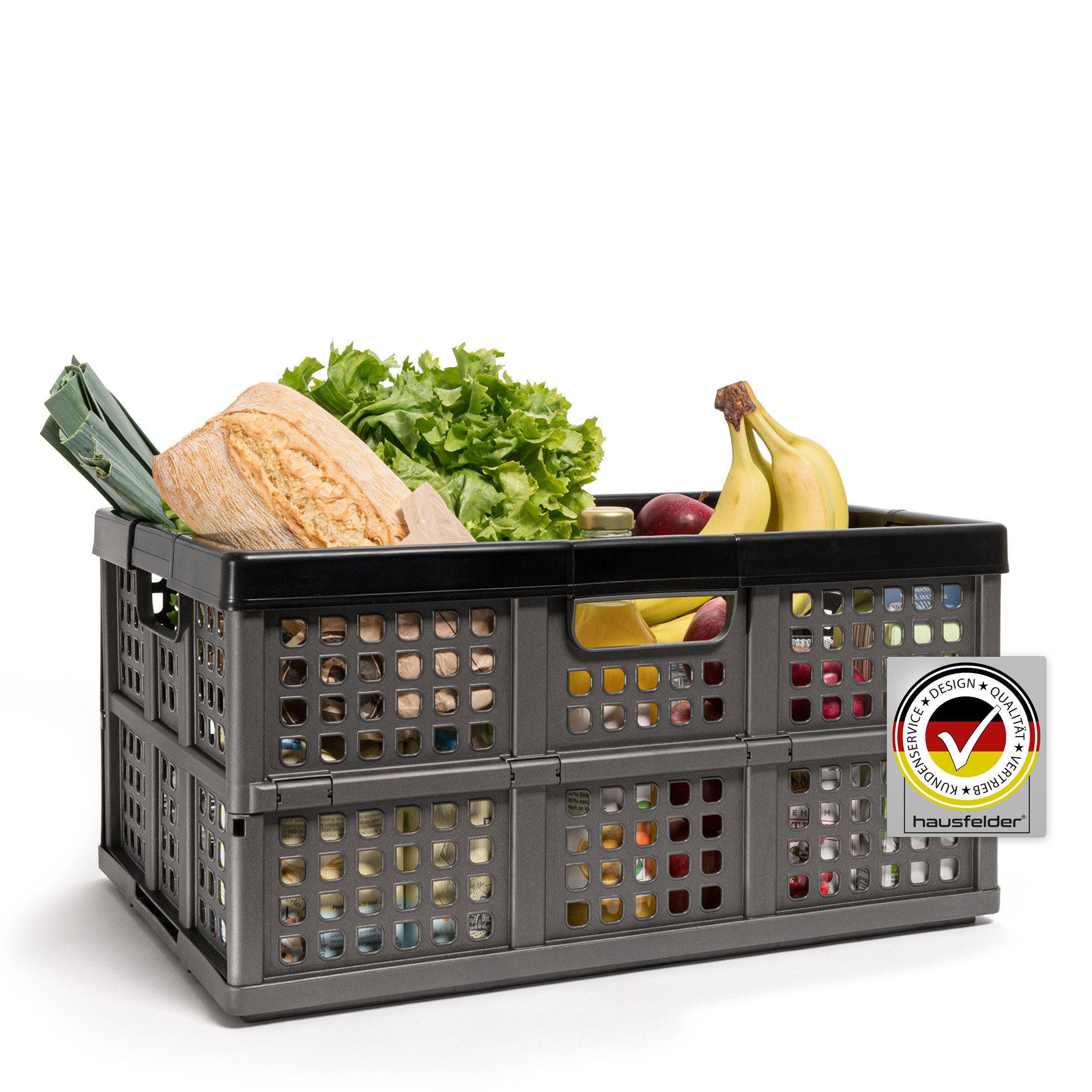 Hausfelder Klappbox Klappkiste, Kunststoff Faltkorb, Klappkorb für Einkäufe und Transport, 45 l, zusammenklappbar, BPA-freier Kunststoff