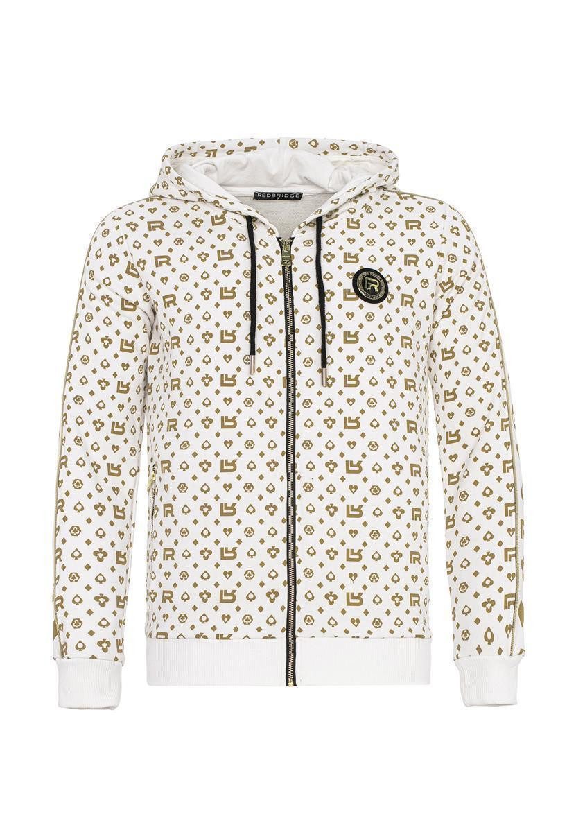 RedBridge Kapuzensweatjacke Sweat Kapuzenjacke Reißverschluss Allover Premium Ecru S gold bedruckt