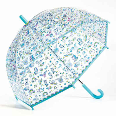 DJECO Stockregenschirm Einhorn Kinderschirm türkis transparent DD04708, Glasfasergestell mit manueller Öffnung mit Schutzsystem