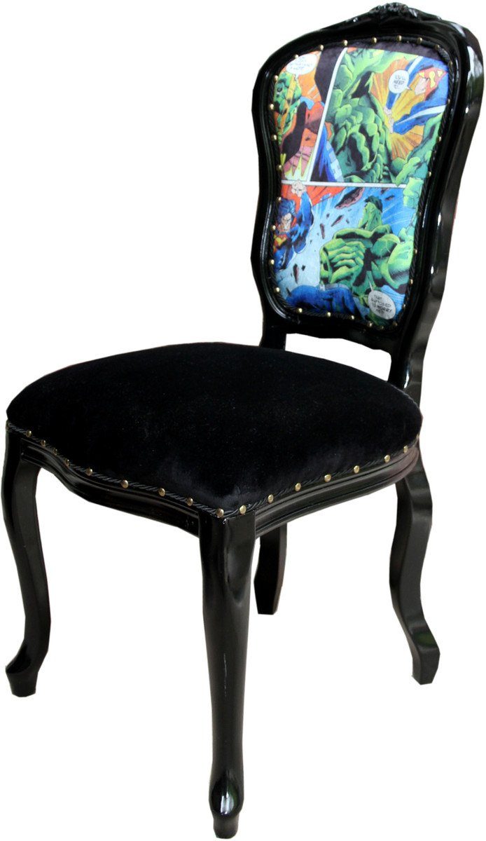 Barock - Padrino Casa Esszimmerstuhl Comic - Stuhl / Schwarz Stuhl Luxus Möbel Design Esszimmer Designer