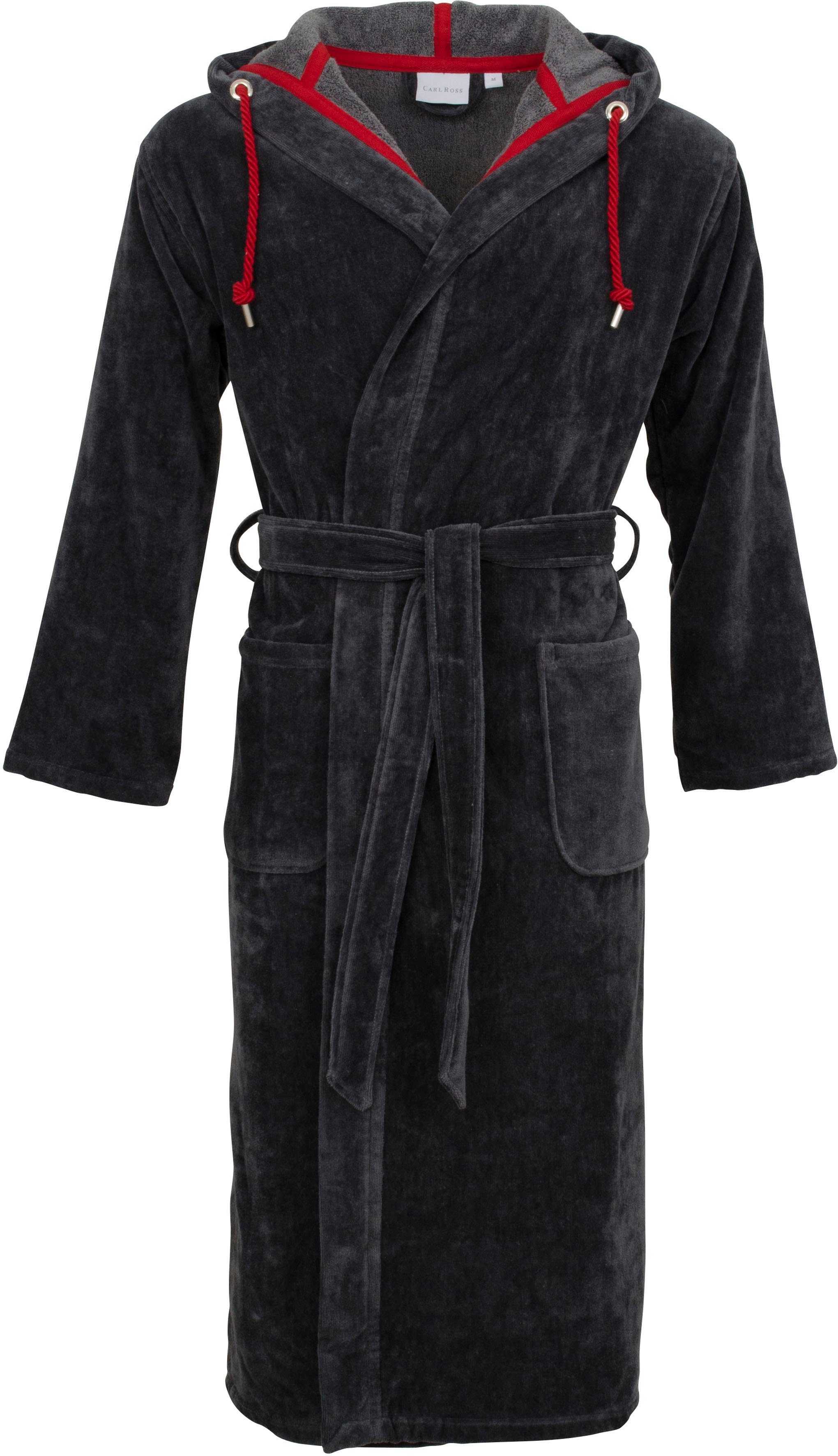 Carl Ross Unisex-Bademantel 493300, Langform, Velours, Kapuze, Gürtel, Langform