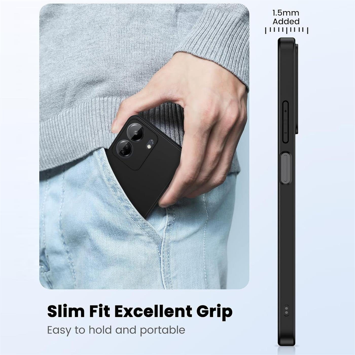 CoolGadget Handyhülle Schwarz als 2in1 Schutz Cover Set für das Xiaomi Poco C65 6,74 Zoll, 2x 9H Glas Display Schutz Folie + 1x TPU Case Hülle für Poco C65