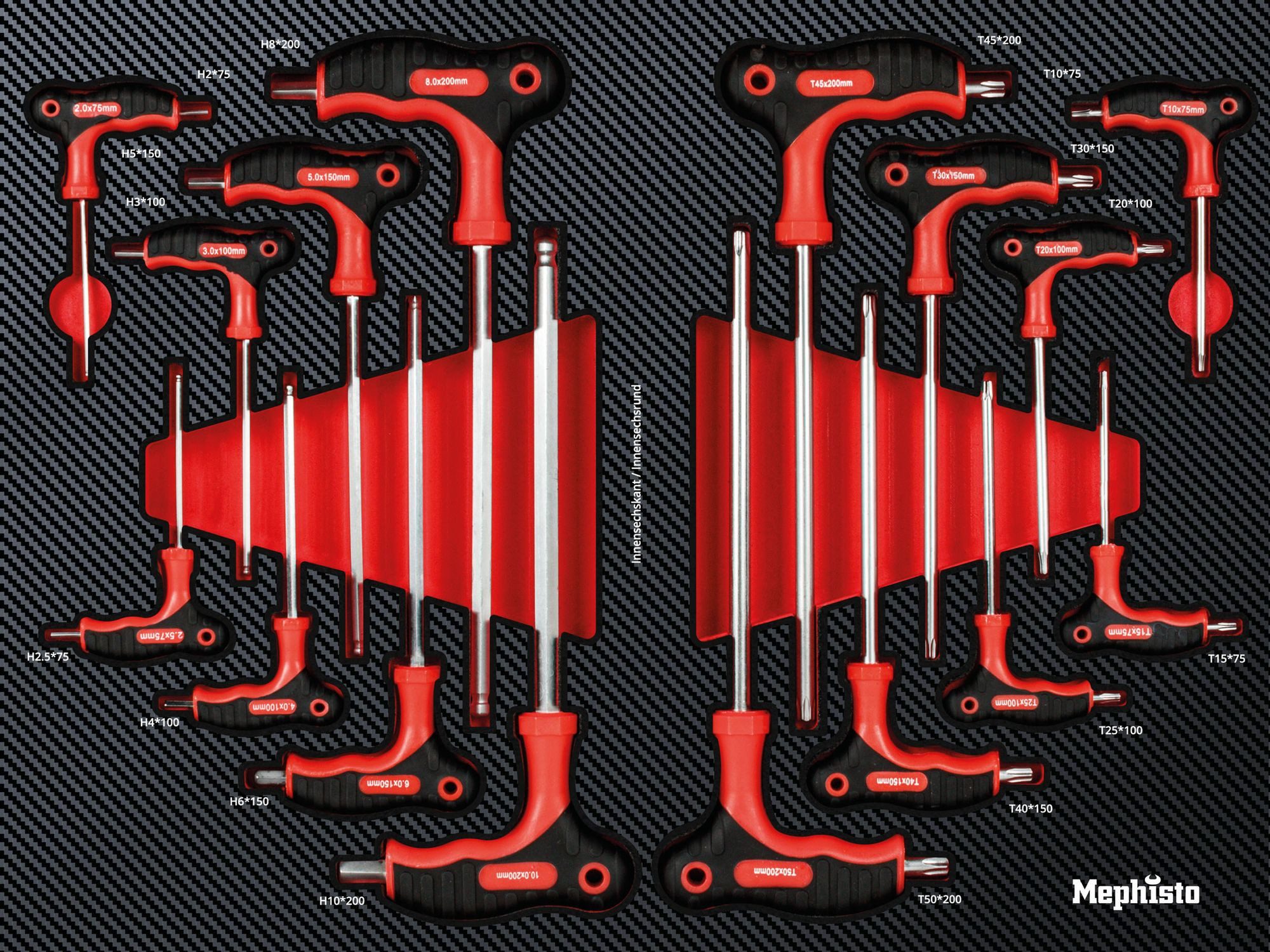 Mephisto-Tools Werkzeugwagen, (fertig montiert und bestückt), 9 abschließbare Schubladen, Werkzeug ist aus hochwertigem CRV
