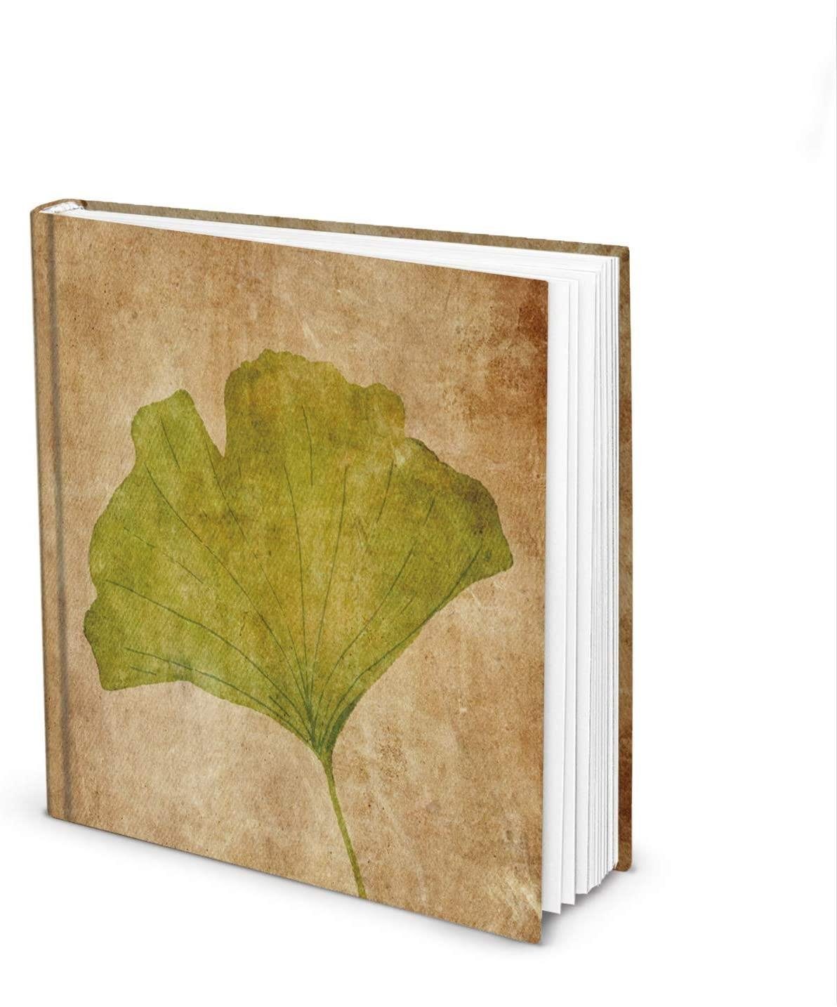 Hardcover - vintage Ginkgoblatt quadratisch Buch Logbuch-Verlag Leeres Notizbuch