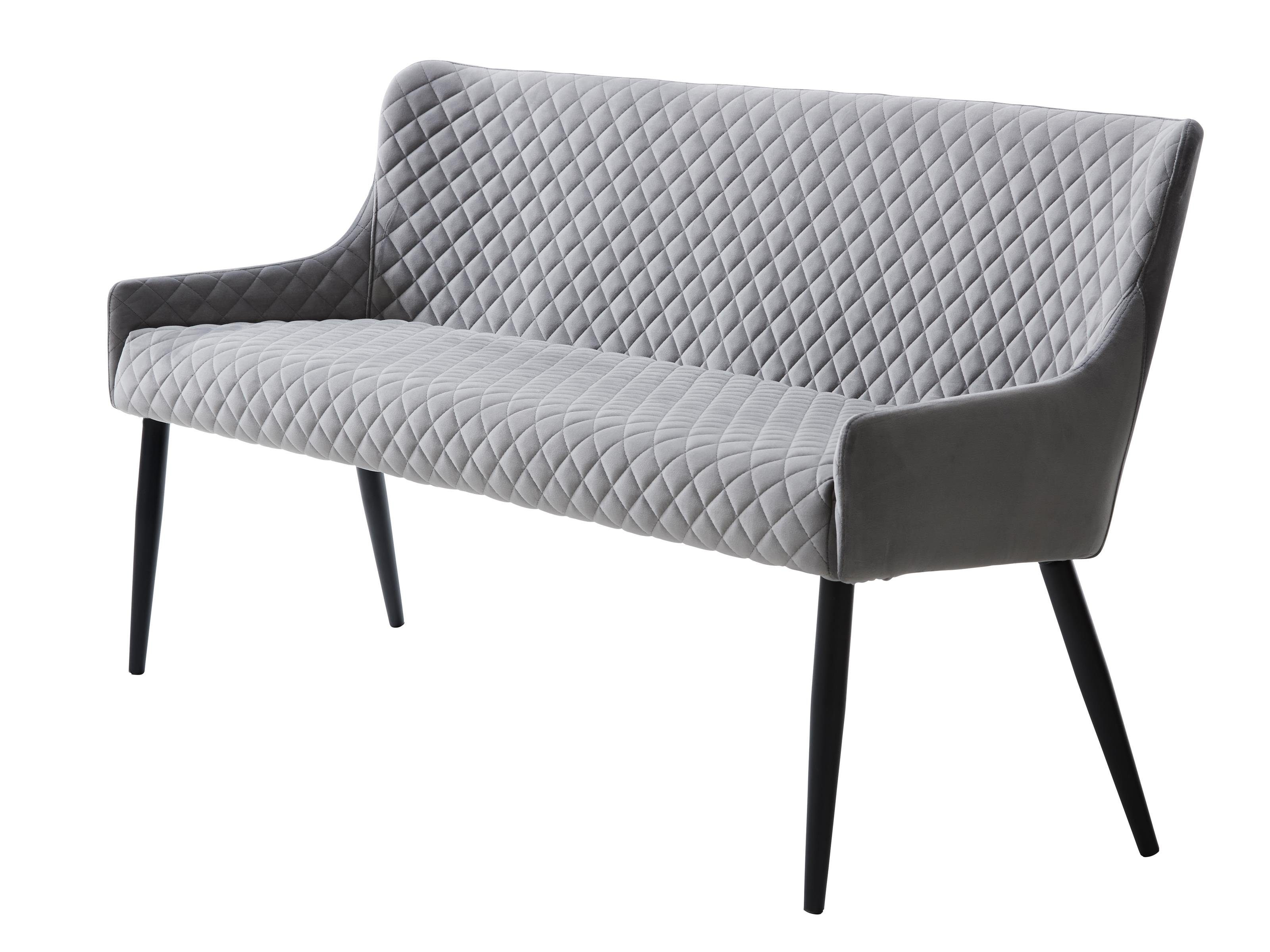 möbelando Sitzbank OTTOWA (B/H/T: 160x82x60 cm), aus Grau Samt in Grau mit Absetzungen in Metall Schwarz Lackiert | Sitzbänke