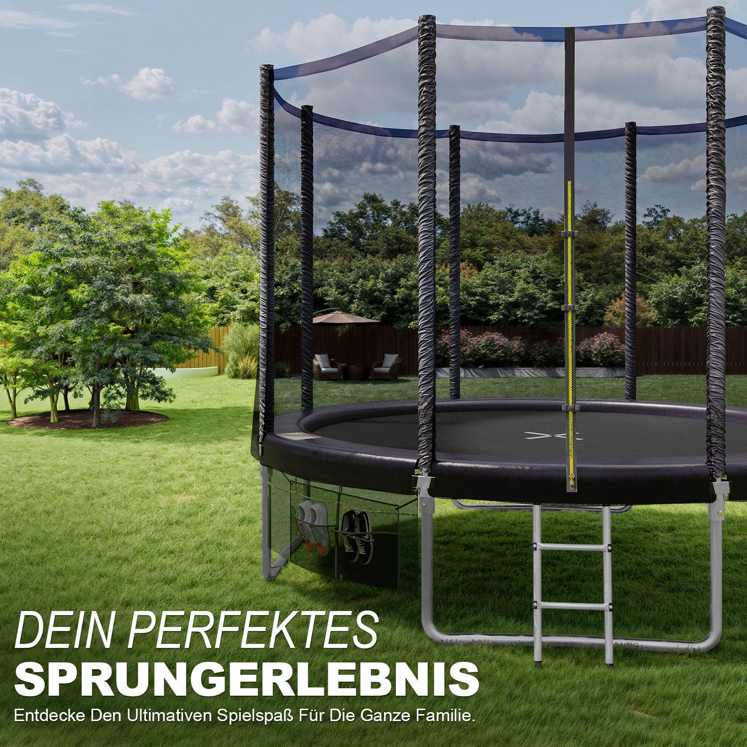 HOMALL Gartentrampolin Ø 228 cm Kindertrampolin Outdoor Trampolin, (Mit Sicherheitsnetz, Sprungtuch und Leiter Ø228/305/366CM,Verstärkte Halterung)