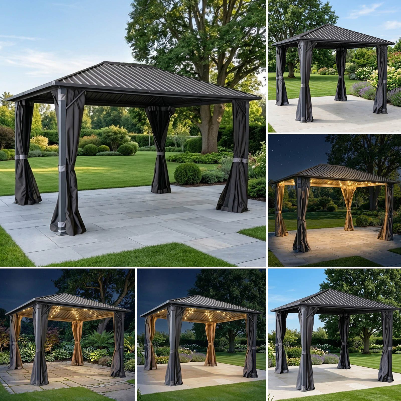 BRAST Pavillon Aluminium Miami, Größen 3x3m 3x4m 4x4m, viele Modelle, Hardtop mit Stahlach, Moskitonetz, wasserdicht, UV-Schutz