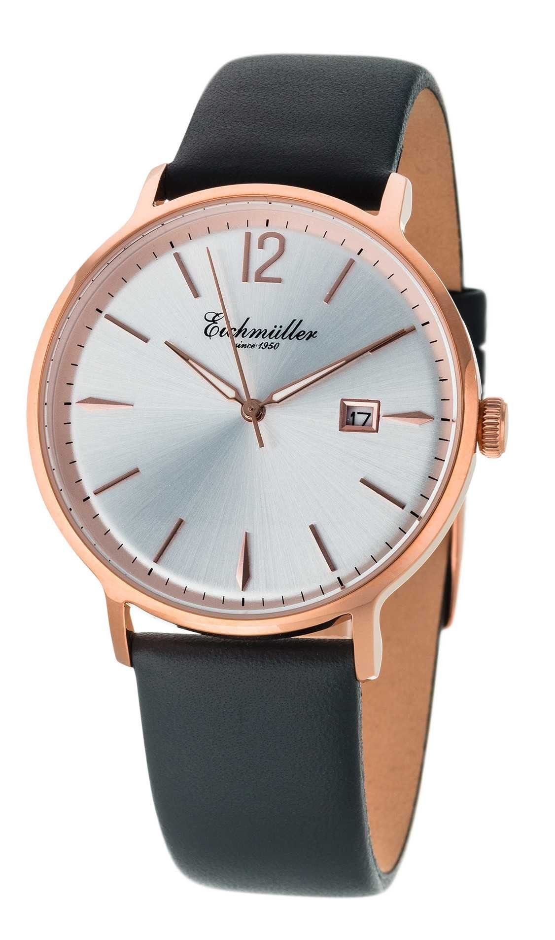 Eichmüller Quarzuhr Herrenuhr Sonnenschliff rose dunkelgrau Lederband 40 mm 3031-04