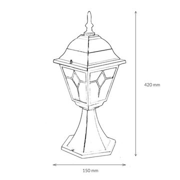 Licht-Erlebnisse Sockelleuchte SALZBURG, ohne Leuchtmittel, Sockellampe Stehlampe außen Gold Antik 42 cm hoch Wegeleuchte