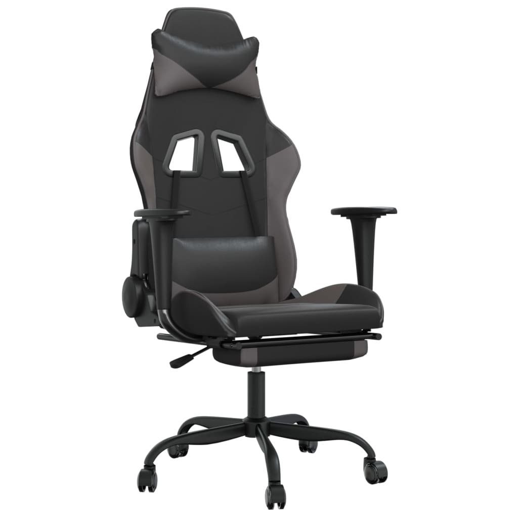 Gaming-Stuhl Gaming-Stuhl mit Fußstütze Schwarz und Grau Kunstleder