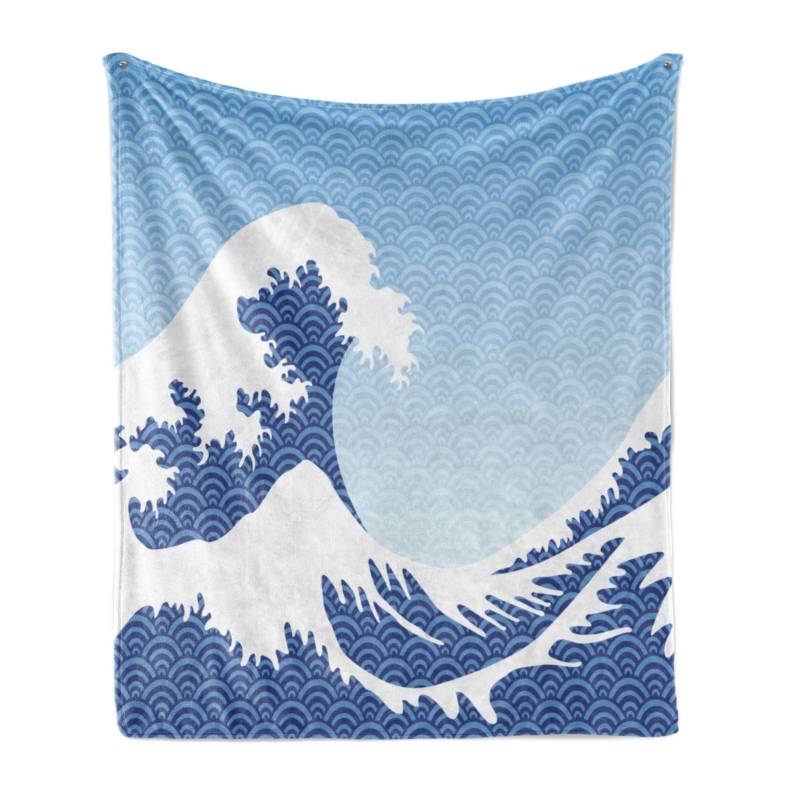 Wohndecke Gemütlicher Plüsch für den Innen- und Außenbereich, Abakuhaus, Hokusai Wave in Weinlese-Thema