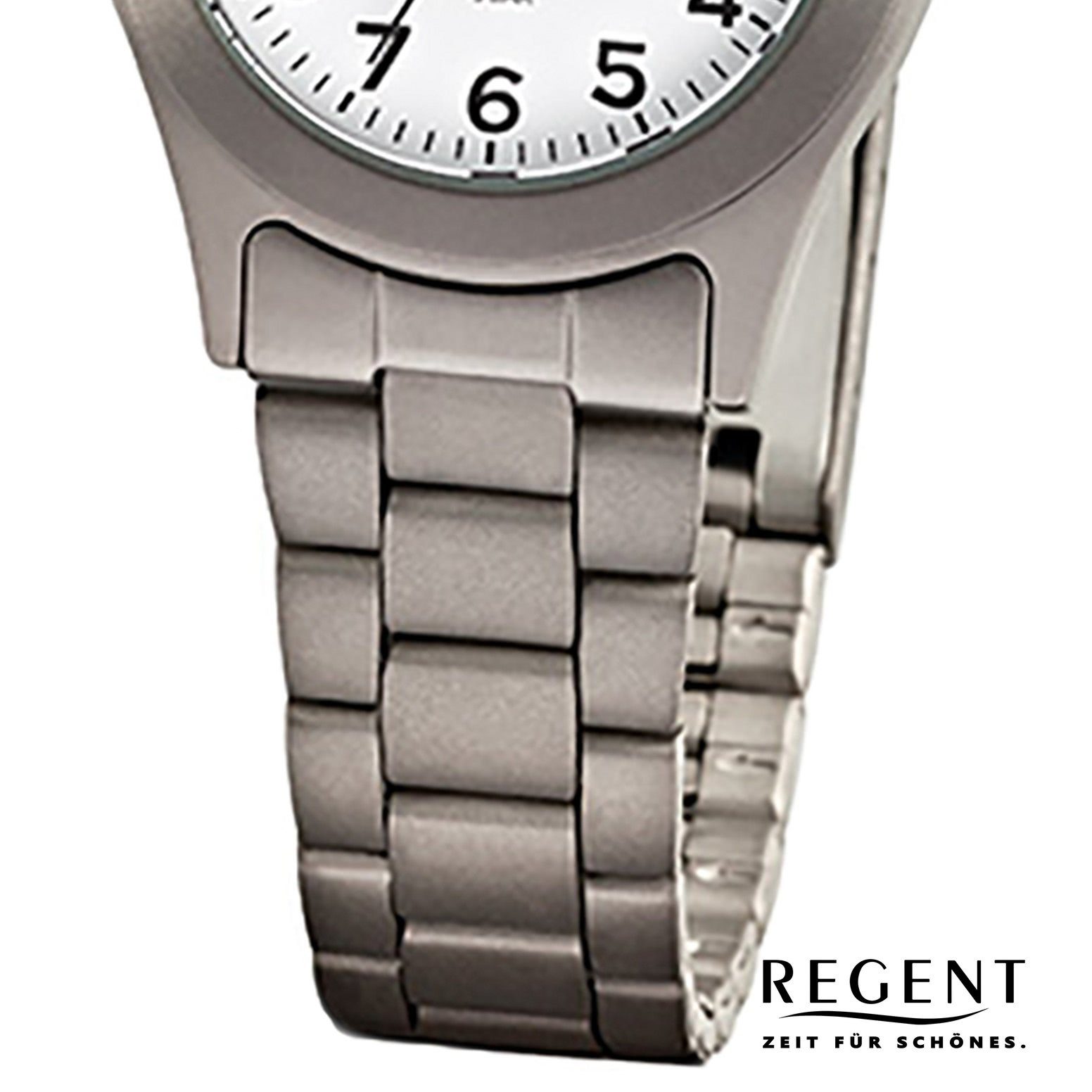 (ca. grau Armbanduhr Regent Quarzuhr klein Titanarmband Regent silber Damen-Armbanduhr rund, Analog, 26mm), Damen