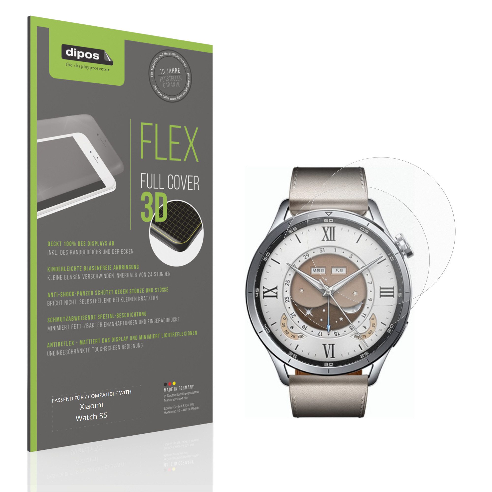 dipos Displayschutzfolie Schutzfolie für Xiaomi Watch S5, 2 Stück, Displayschutz Schutz Folie Made in Germany