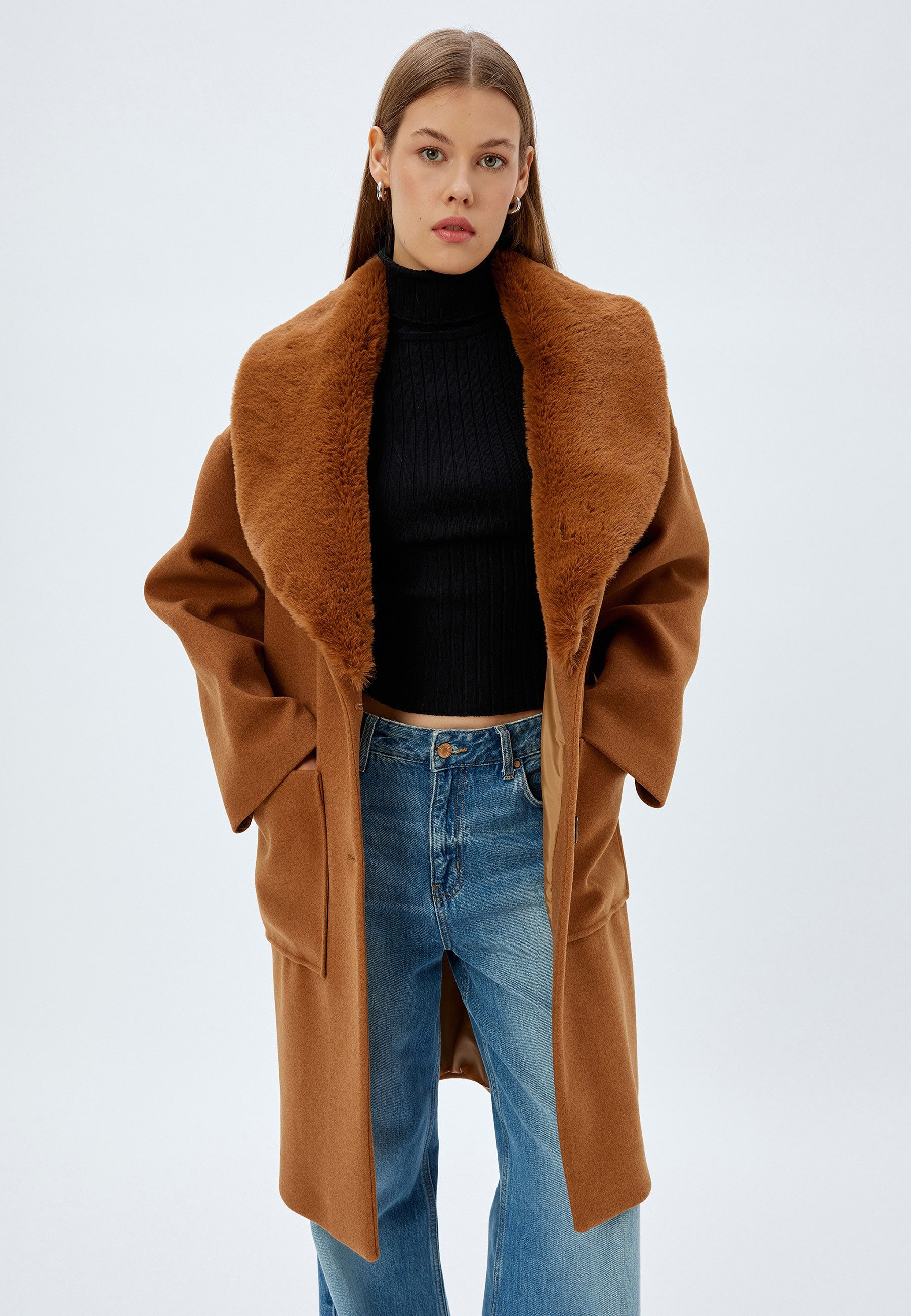 Koton Fellimitatmantel Oversize Mit Knöpfen Fellimitatmantel günstig online kaufen