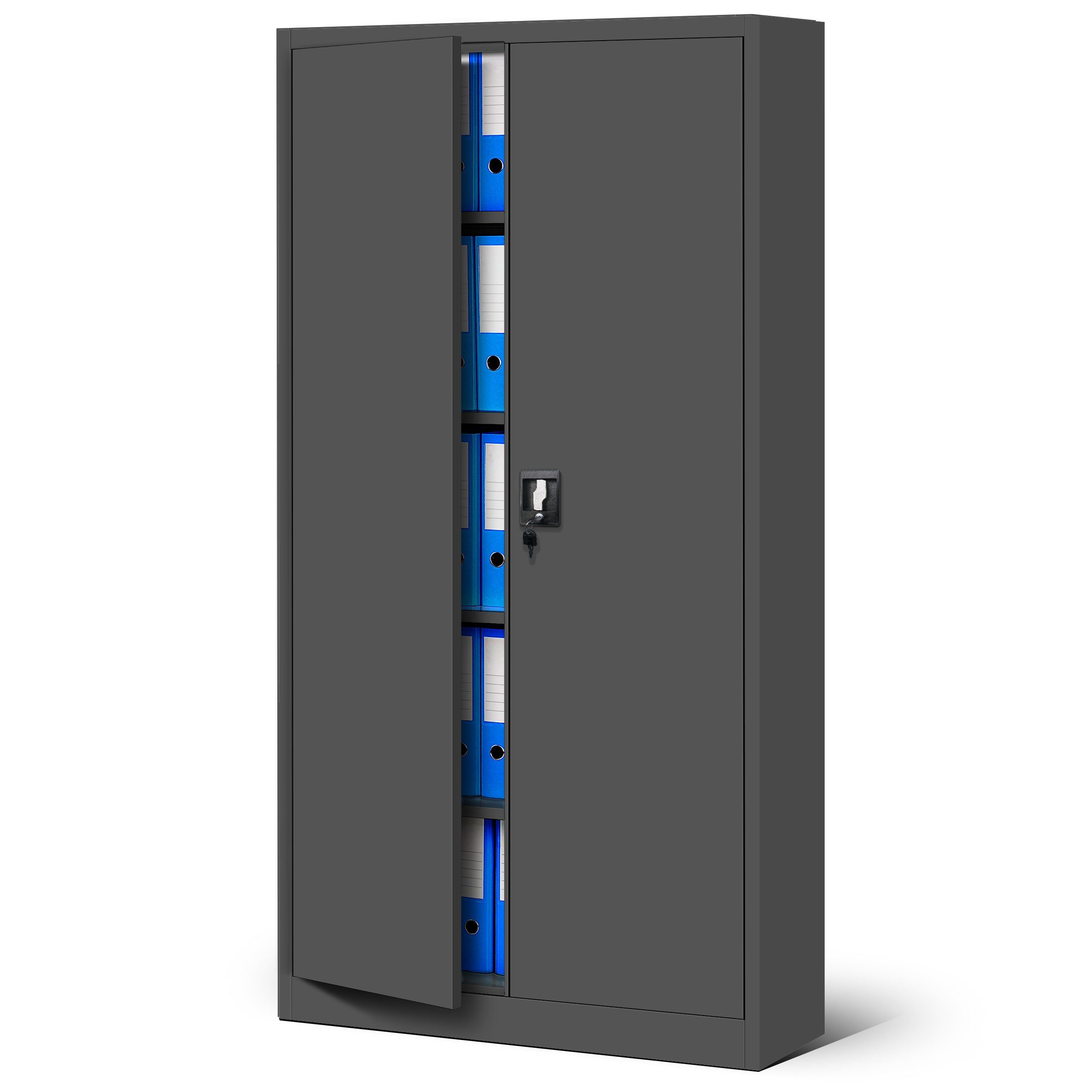 Jan Nowak Aktenschrank Metall Büroschrank abschließbar 90 cm JAN 4 Böden Stahl (Ordnerschrank Aktenschrank Büro Kanzlei Praxis Sozialraum, 0,6 mm 185 x 90 x 45 cm Wandmontage 50 Ordner 2 Schlüssel) Pulverbeschichtet Schloss robust langlebig 16 Farben