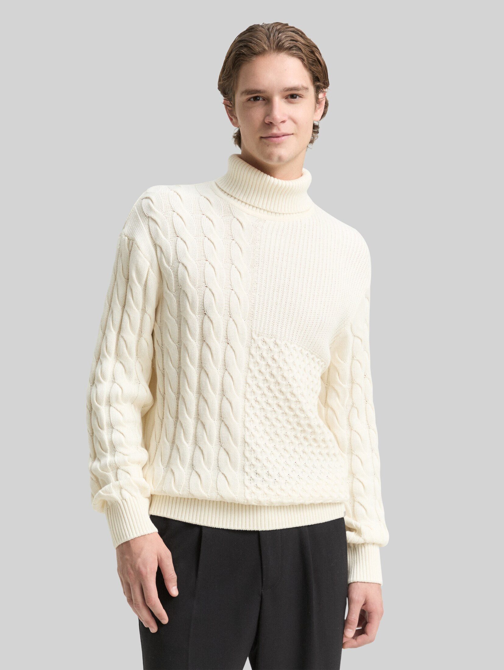 TOM TAILOR Denim Strickpullover Pullover & Strickjacken Relaxed Fit Rollkragenpullover mit Zopfmuster