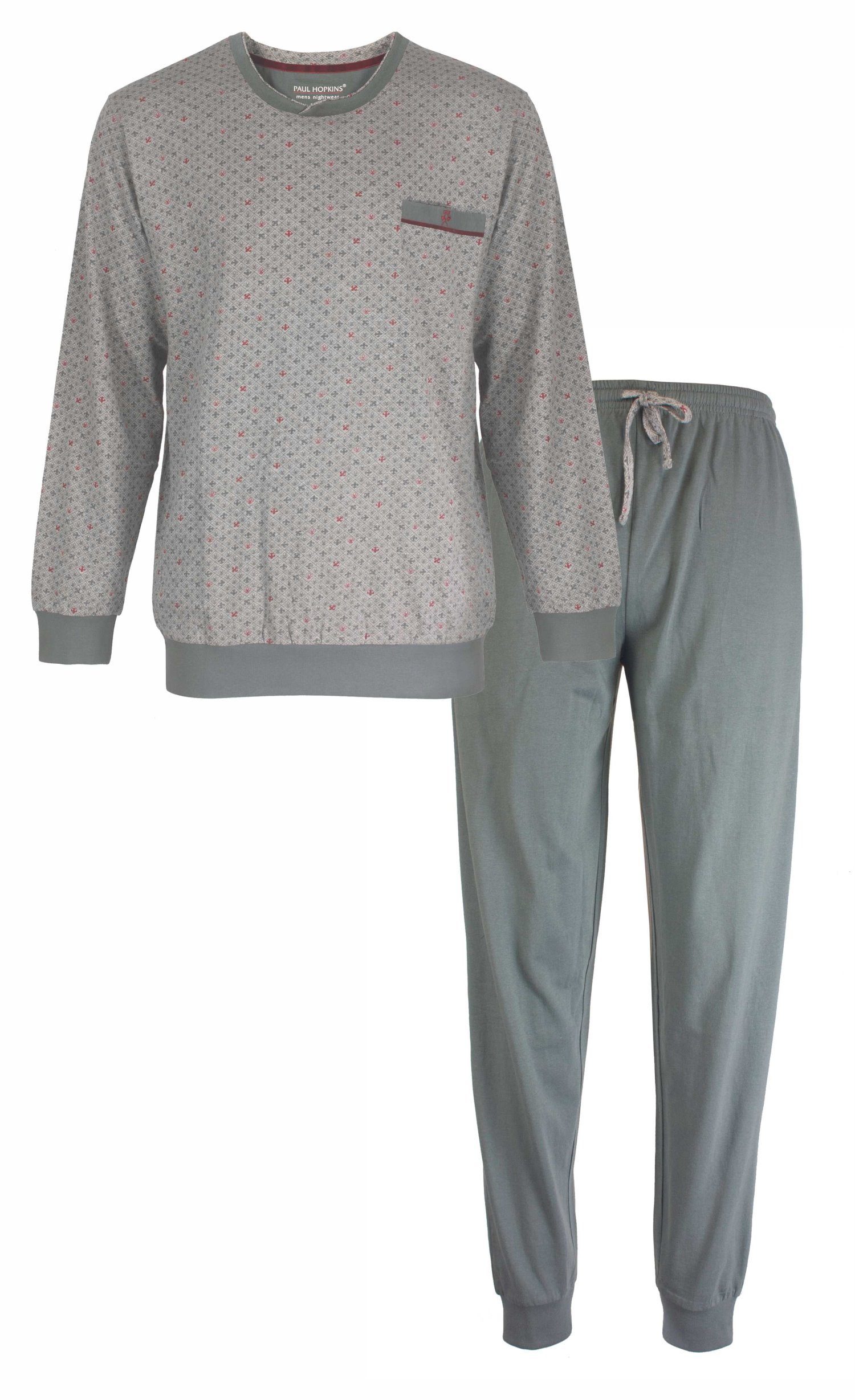 Paul Hopkins Schlafanzug Herren Schlafanzug grau mit Bündchen (2 tlg) Baumwolle
