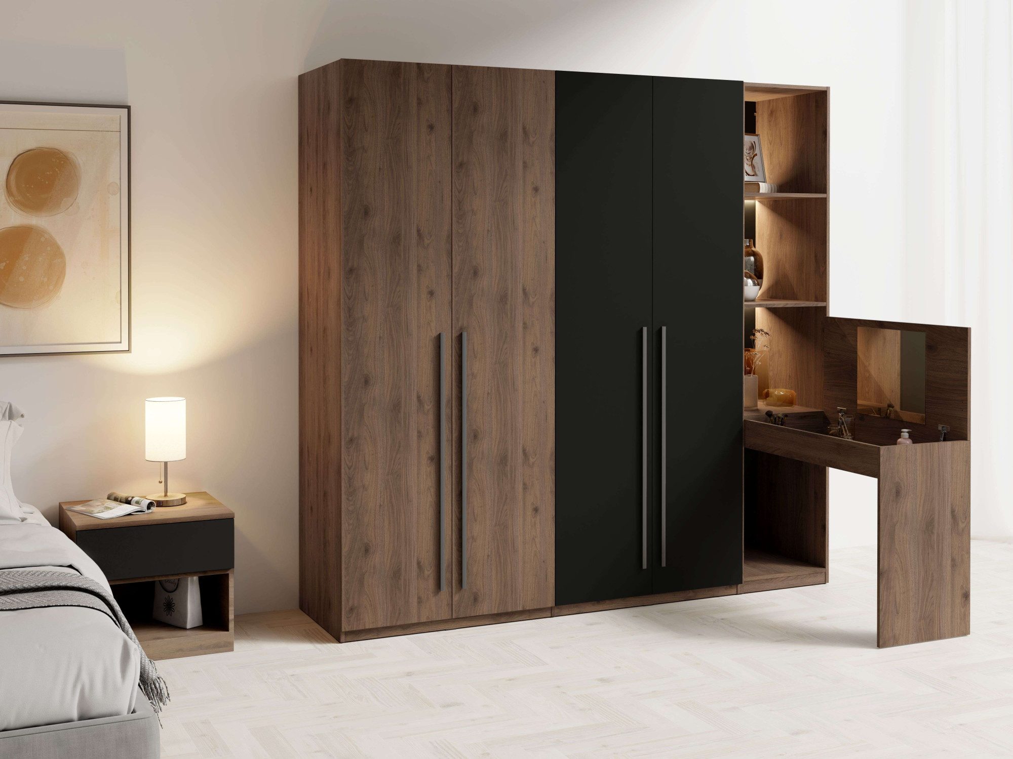 Home affaire Kleiderschrank RIMINI Drehtürenschrank mit Soft-Close-Funktion, B/T/H: 180/60/220 cm Garderobe mit 4 Drehtüren und schwarzem Griffen, viel Stauraum