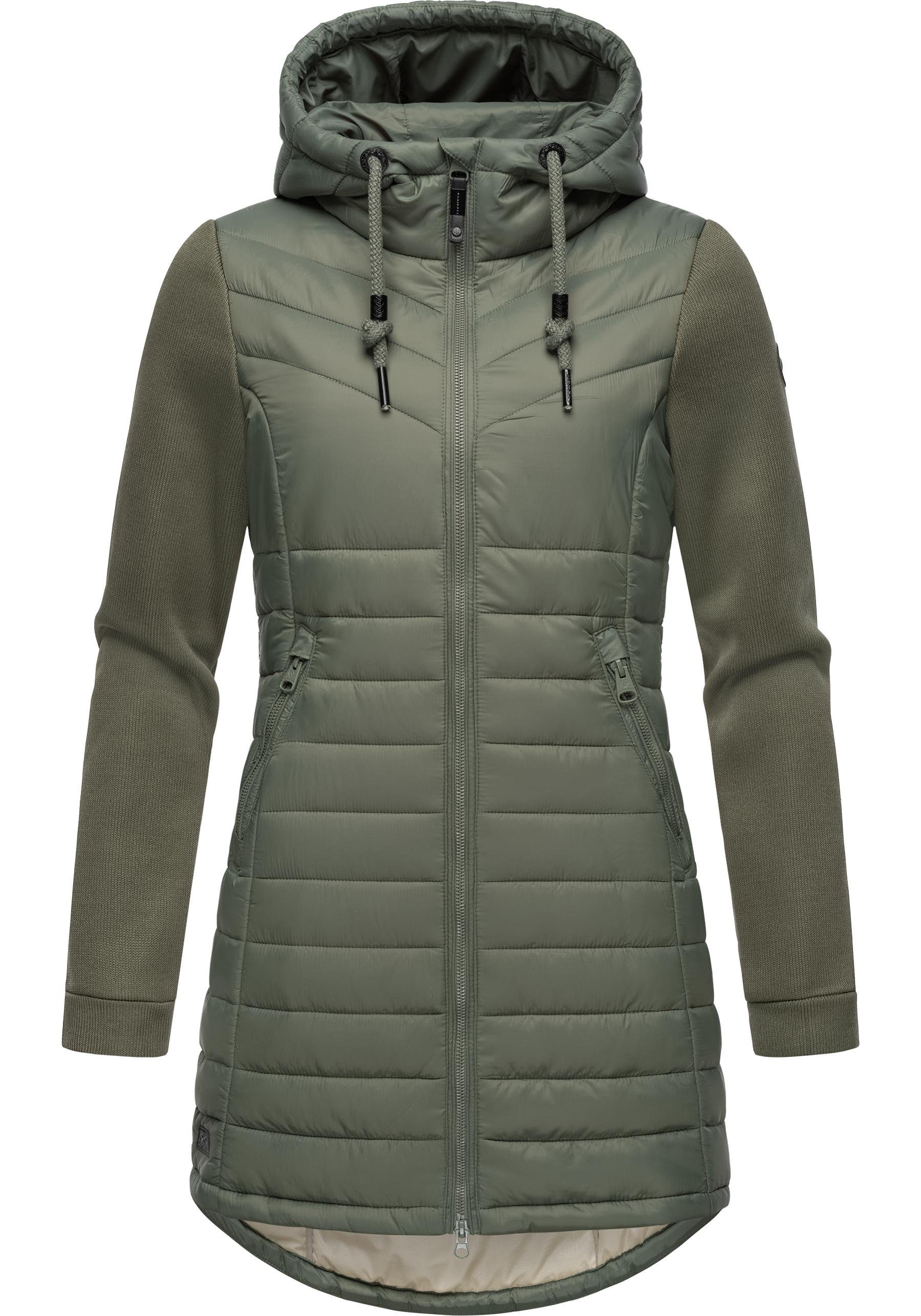 Ragwear Langjacke Sandrra Long Steppjacke aus modernem Materialmix mit  Kapuze, Optimale Damen Steppjacke für die Übergangszeit | Übergangsjacken