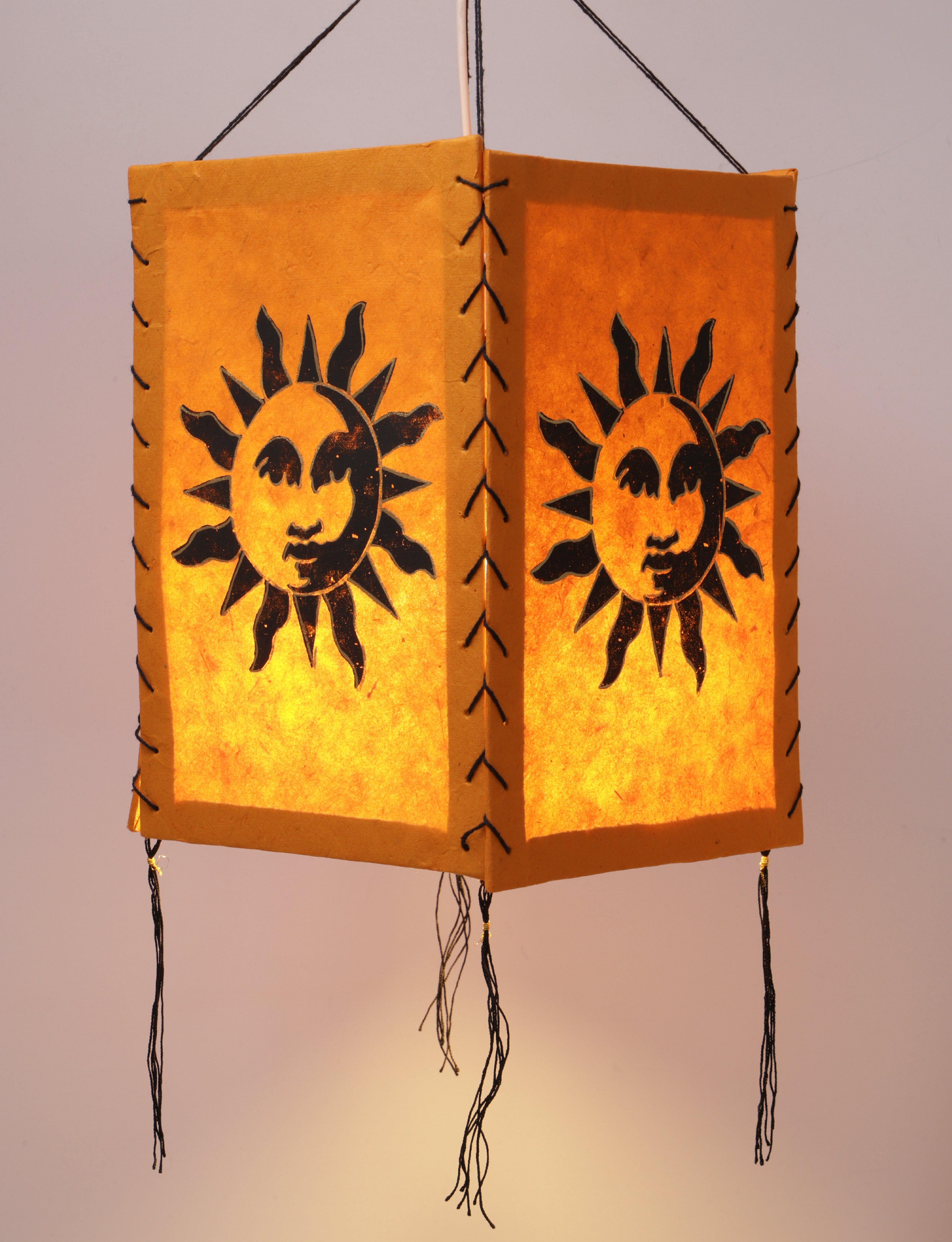 1 Guru-Shop Deckenleuchte.., Lampenschirm, Deckenleuchten Leuchtmittel inklusive Sonne Hänge orange Lokta Papier nicht
