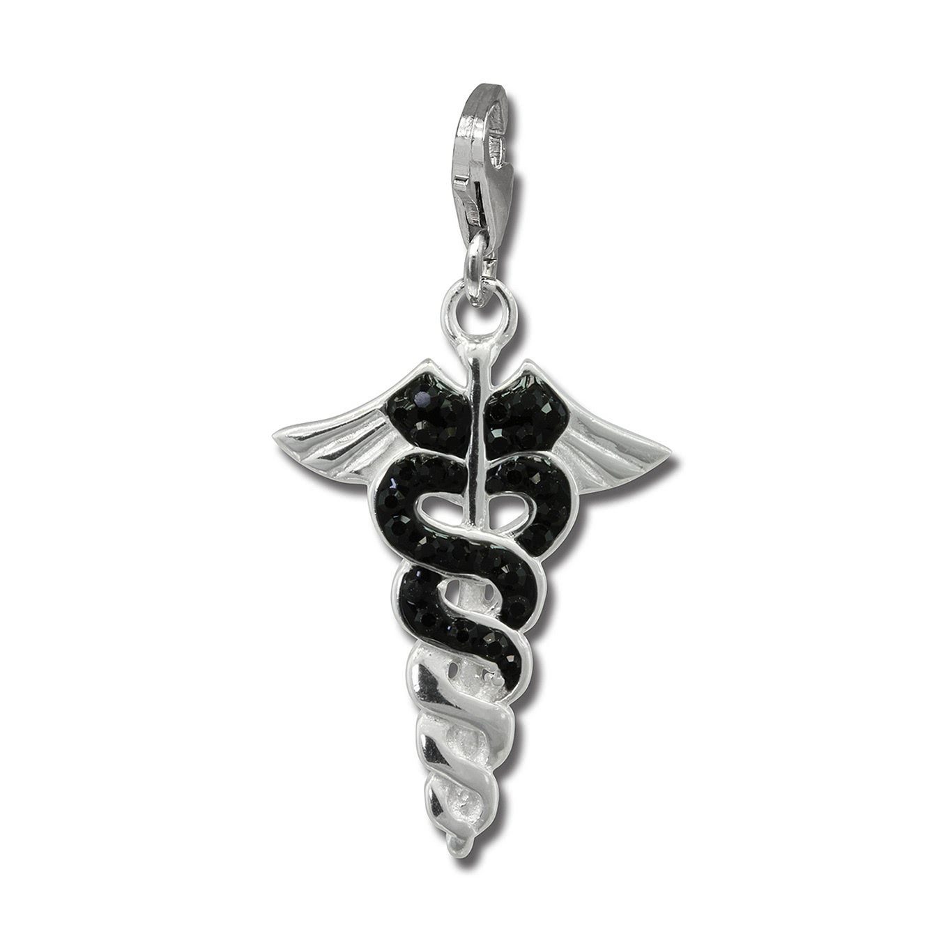 SilberDream Charm-Einhänger SilberDream Hermesstab, Farbe: Charm Charmsanhänger schwarz Hermesstab, 925 schwarz Silber, Sterling