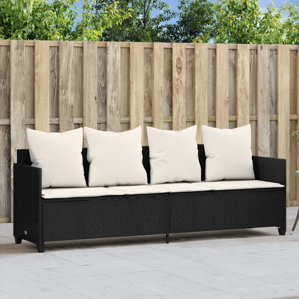 vidaXL Gartenliege Sonnenliege mit Kissen Schwarz Poly Rattan, 1 St.