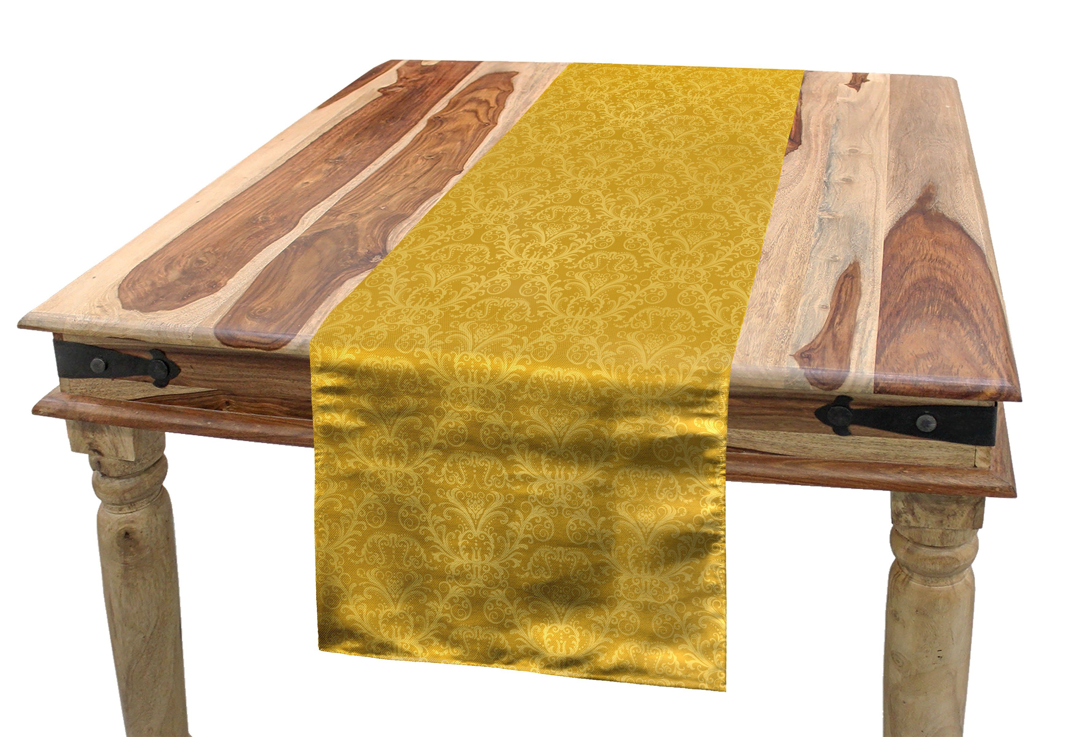 Abakuhaus Tischläufer Esszimmer Küche Rechteckiger Dekorativer Tischläufer, Gelbes Damast Pflanze