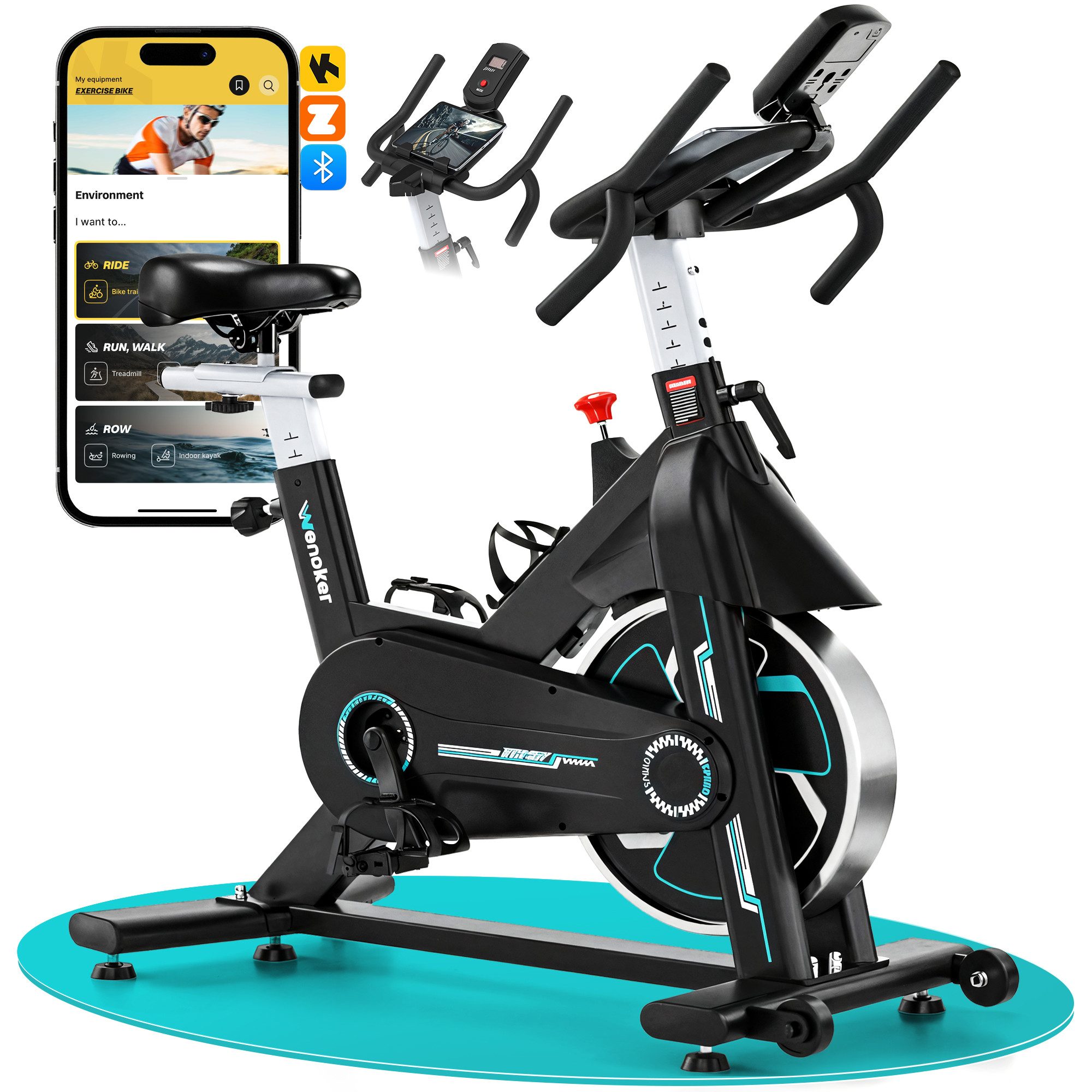 Wenoker Heimtrainer Fahrrad mit App & gebogenem Griff mit LCD-Display (1-tlg), Tablet-Halterung, bis 160Kg