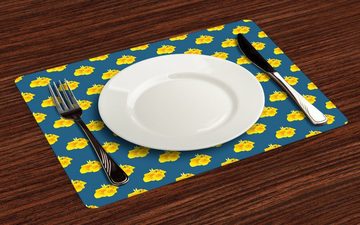 Platzset, Waschbare Stoff Esszimmer Küche Tischdekorations Digitaldruck, Abakuhaus, (4-teilig, 4 Teilig-St., Set aus 4x), Gelb und Blau Canna Lily