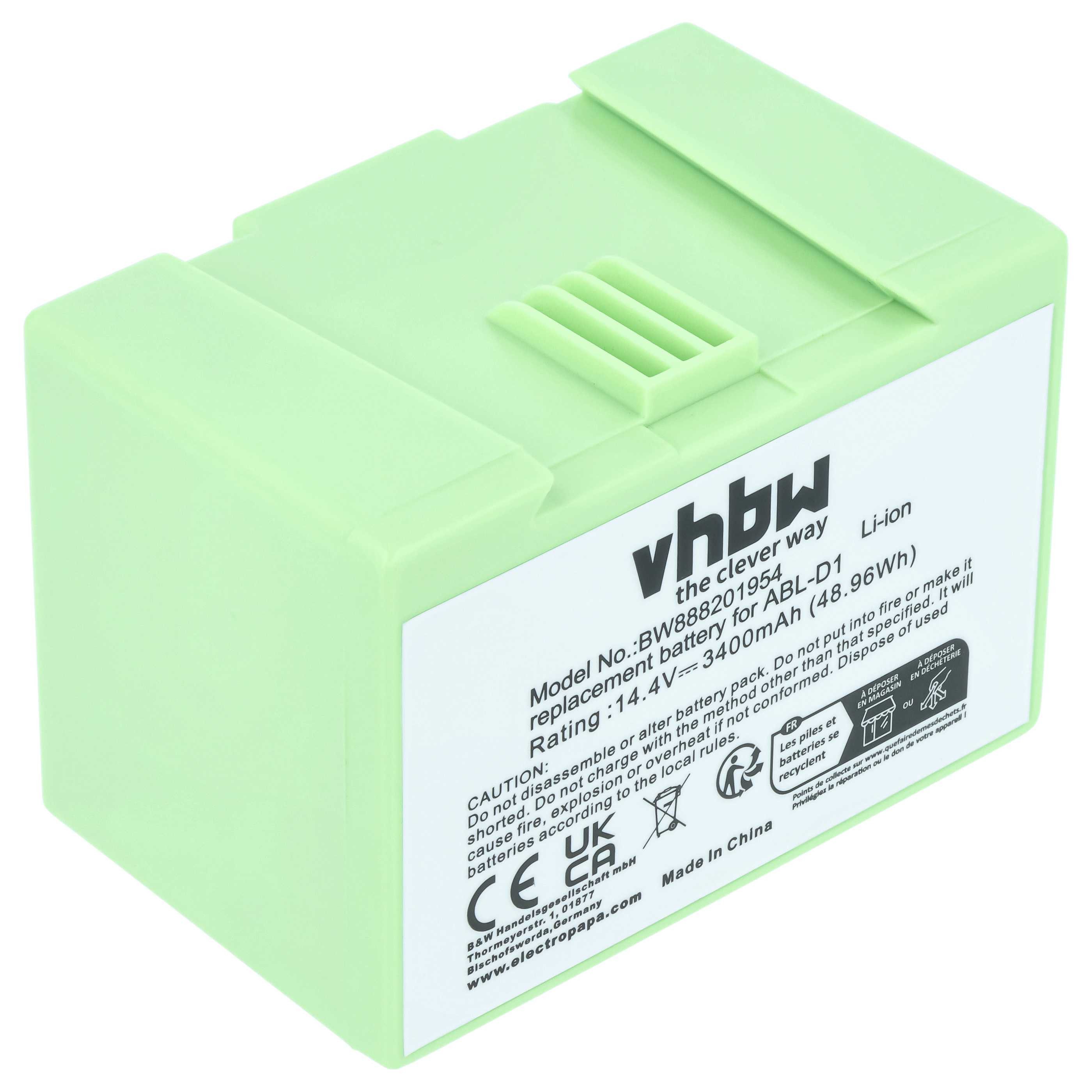 vhbw Akku Ersatz für iRobot ABL-D1, 4624864, ABL-D2 für Saugroboter (3400 Staubsauger-Akku Akku Li-Ion 3400 mAh (14,4 V, 1 St), Leistungsfähiger Austausch-Akku für Ihren Saugroboter