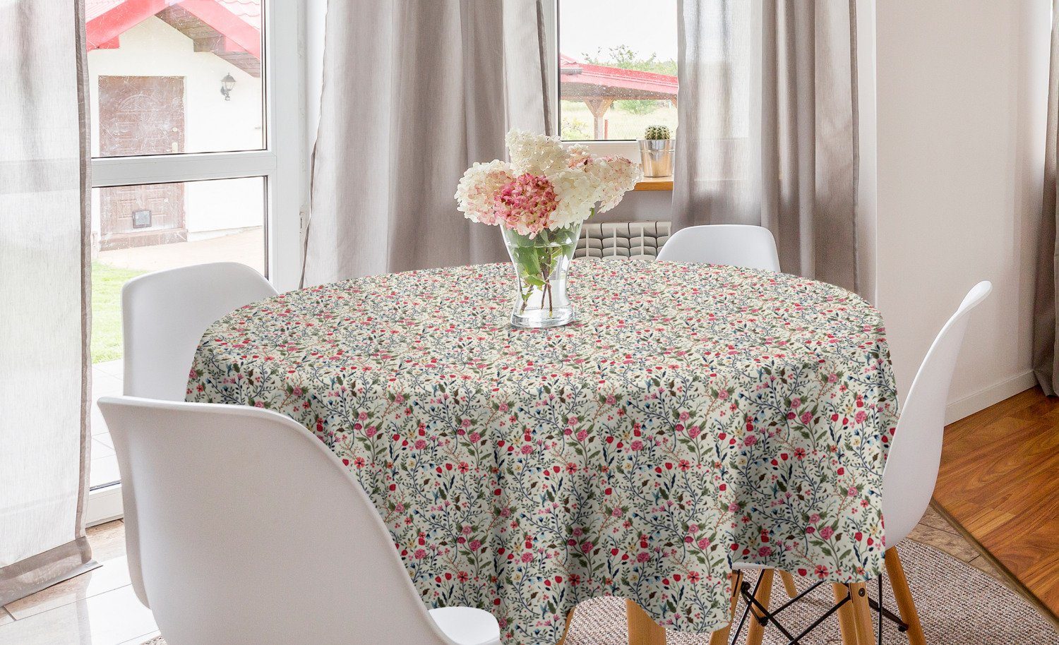 Abakuhaus Tischdecke Kreis Tischdecke Abdeckung für Esszimmer Küche Dekoration, Blumen Blooming Rose Tulip Daisy