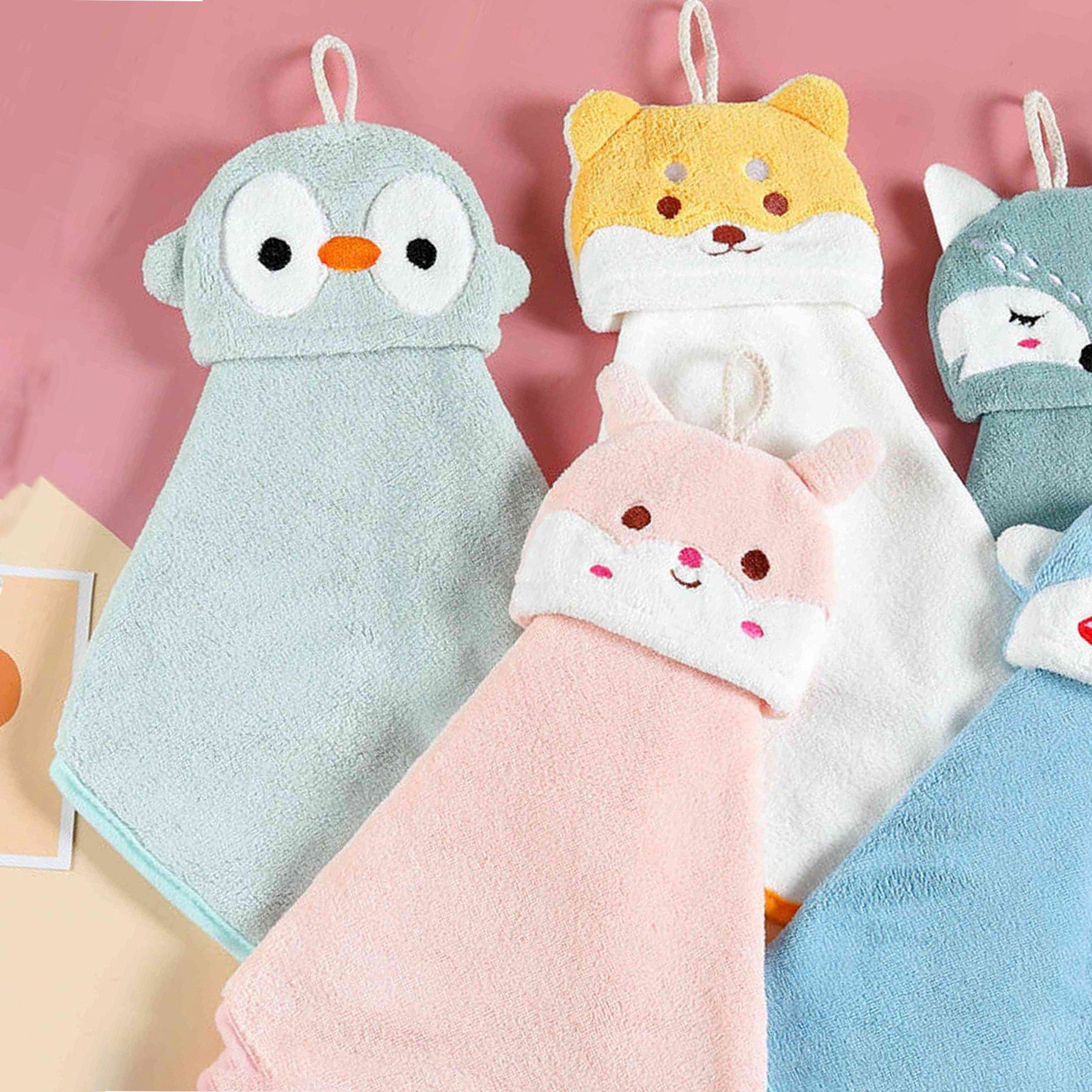 Mutig Handtücher 3 Stück Handtuch Hängendes Küchenhandtuch Süßer Tier Waschlappen, (wasserabsorbierend, Korallensamt, Handtuch, zum Aufhängen saugfähiger), für Küchen und Badezimmer Wohnzimmer Kinder und Erwachsene