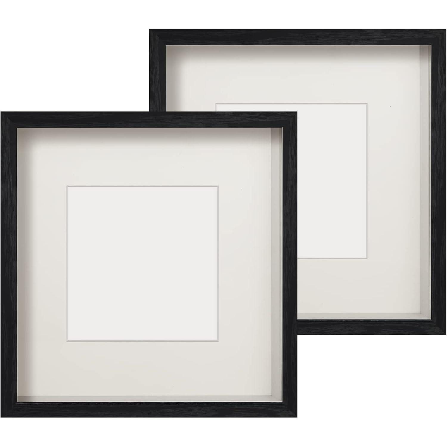 LuxusKollektion Bilderrahmen-Set Bilderrahmen 3D Echtglas 23x23cm 3cm Schwarz 2er 23x23 cm für 13x13 cm