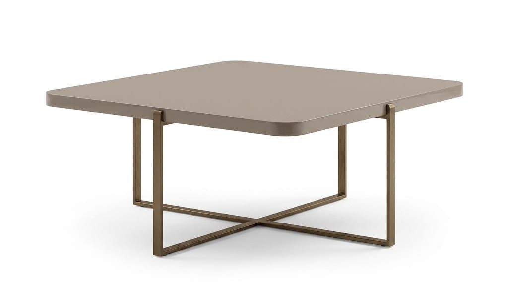 JVmoebel Couchtisch Couchtisch Beige mit Gold Metallgestell Elegantes Wohnzimmermöbel