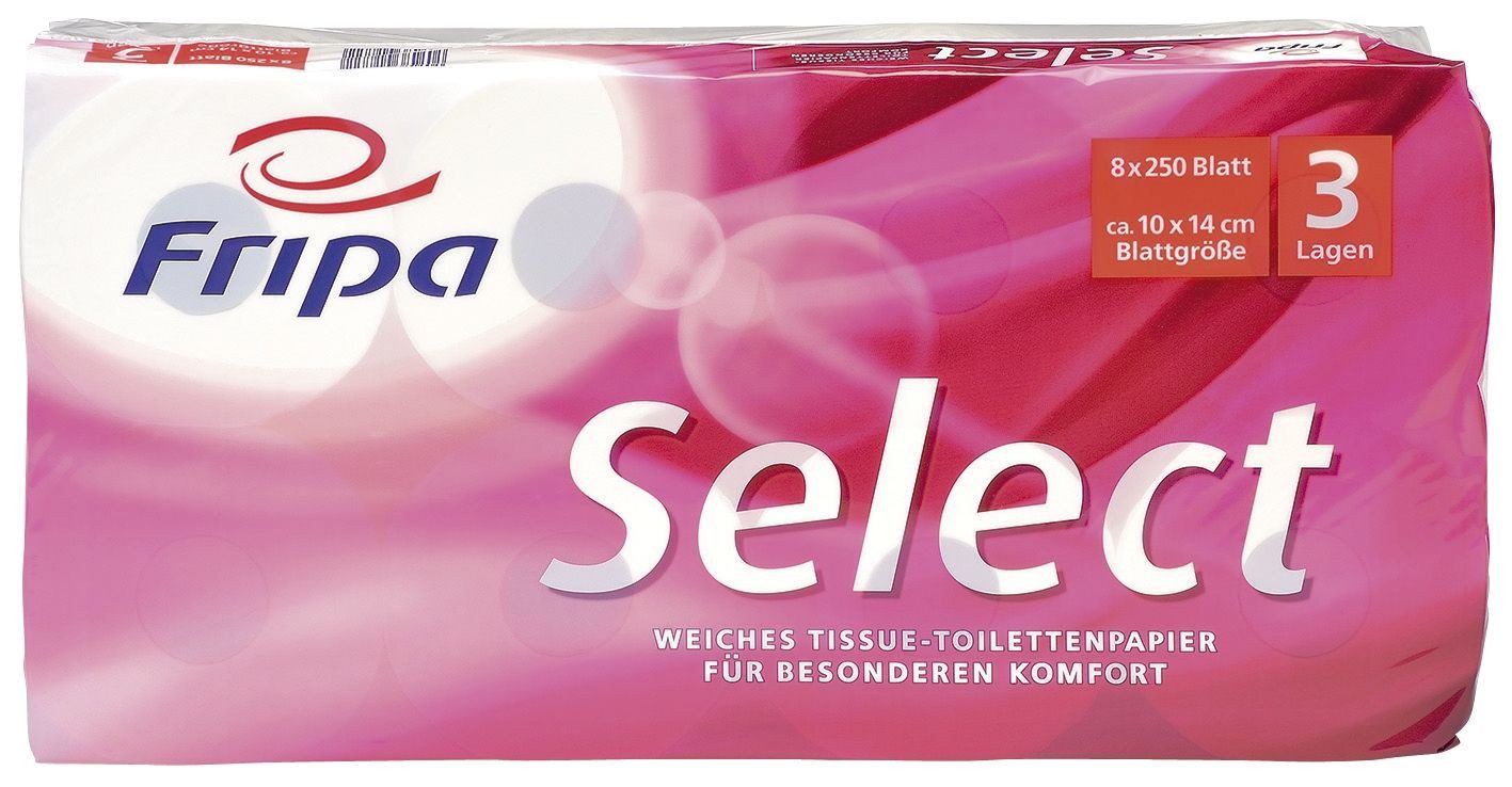 Fripa Туалетная бумага Туалетная бумага Select - 3-lagig geprägt hochweiß 8 Rollen à 250 Blatt