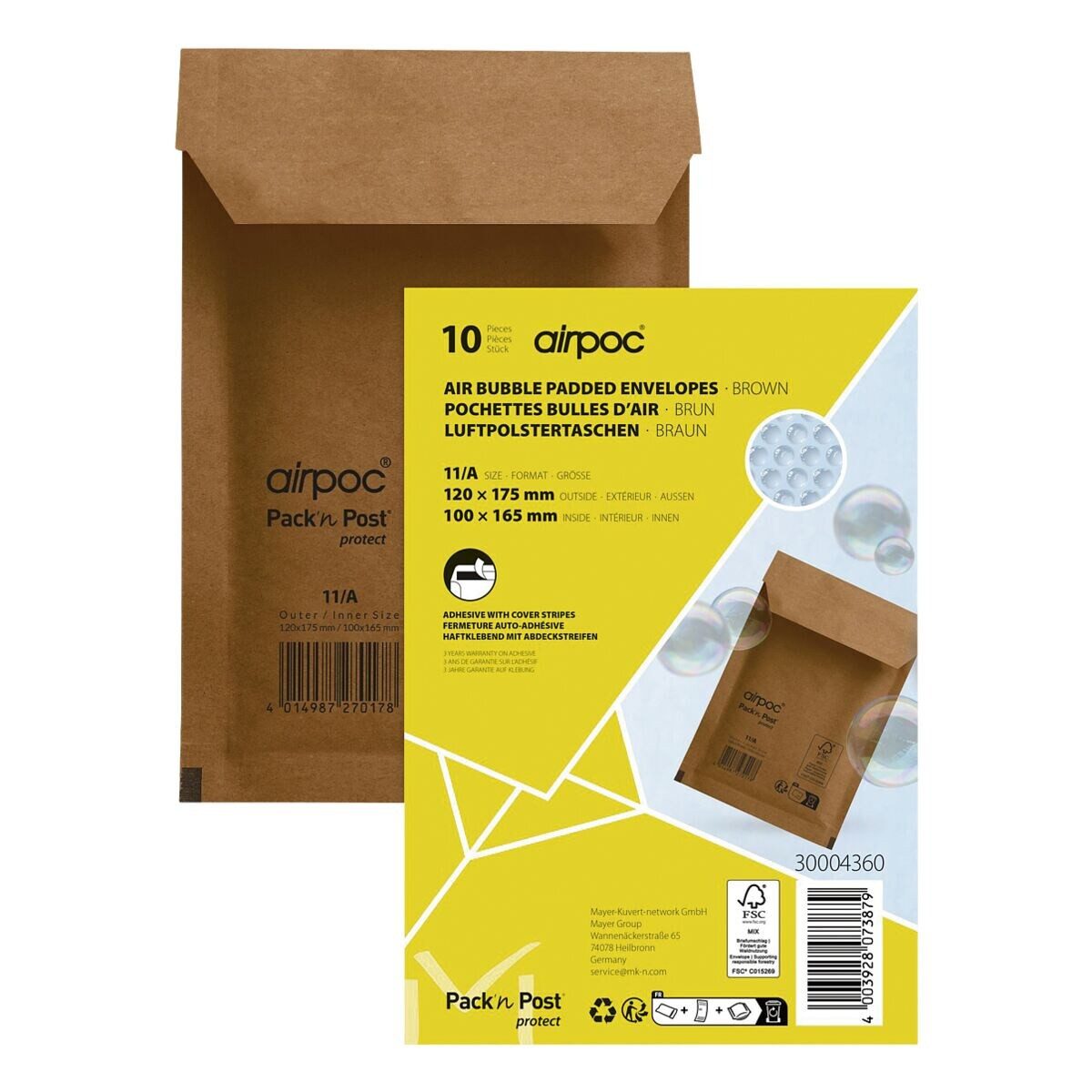 MAILMEDIA Versandtasche airpoc®, mit PE-Luftpolsterung, 12,2x17,5 cm, ohne Fenster, Haftklebung